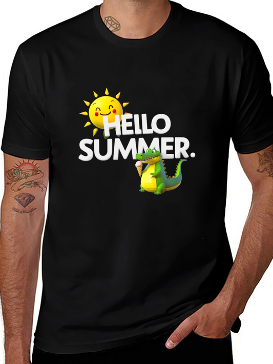 Hello Summer Black T-Shirt with Alligator