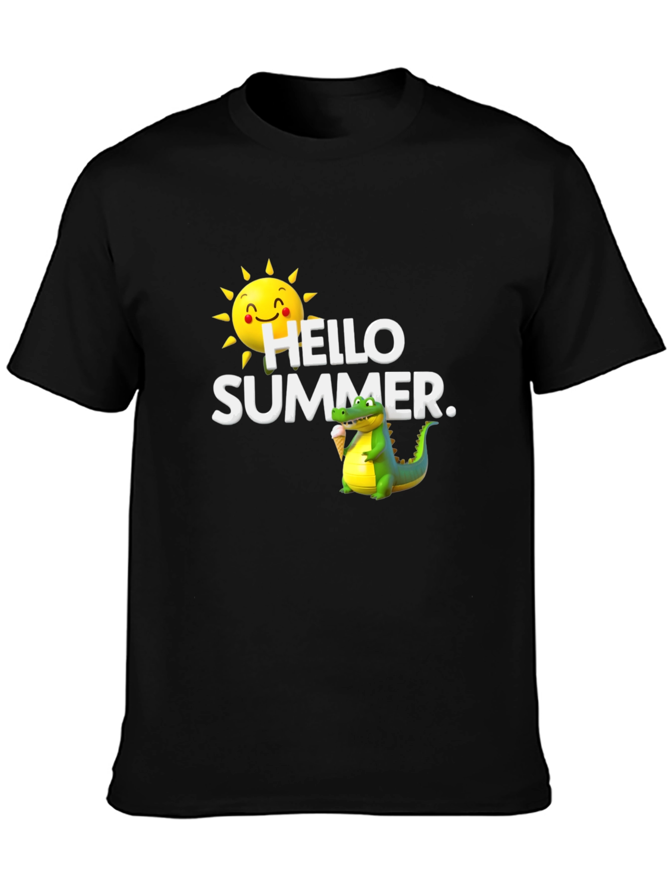 Hello Summer Black T-Shirt with Alligator