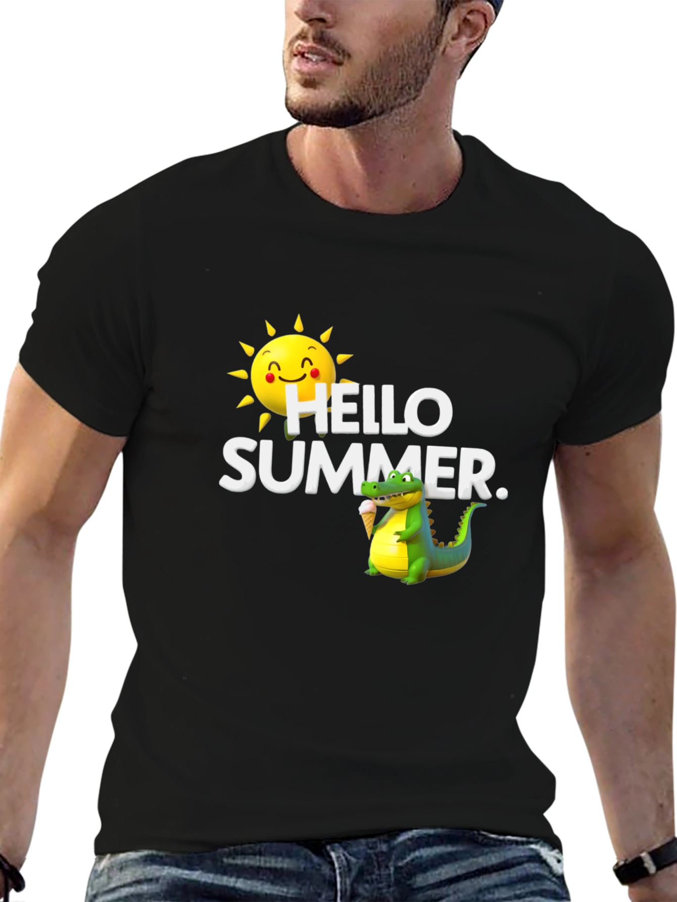 Hello Summer Black T-Shirt with Alligator