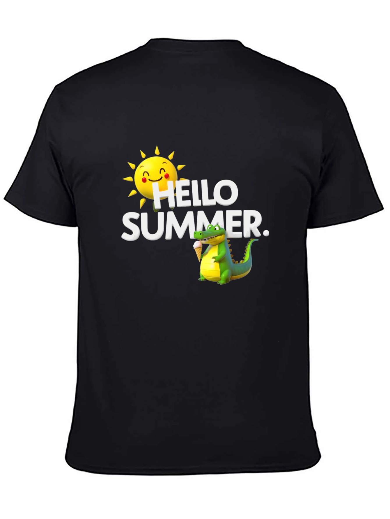 Hello Summer Black T-Shirt with Alligator