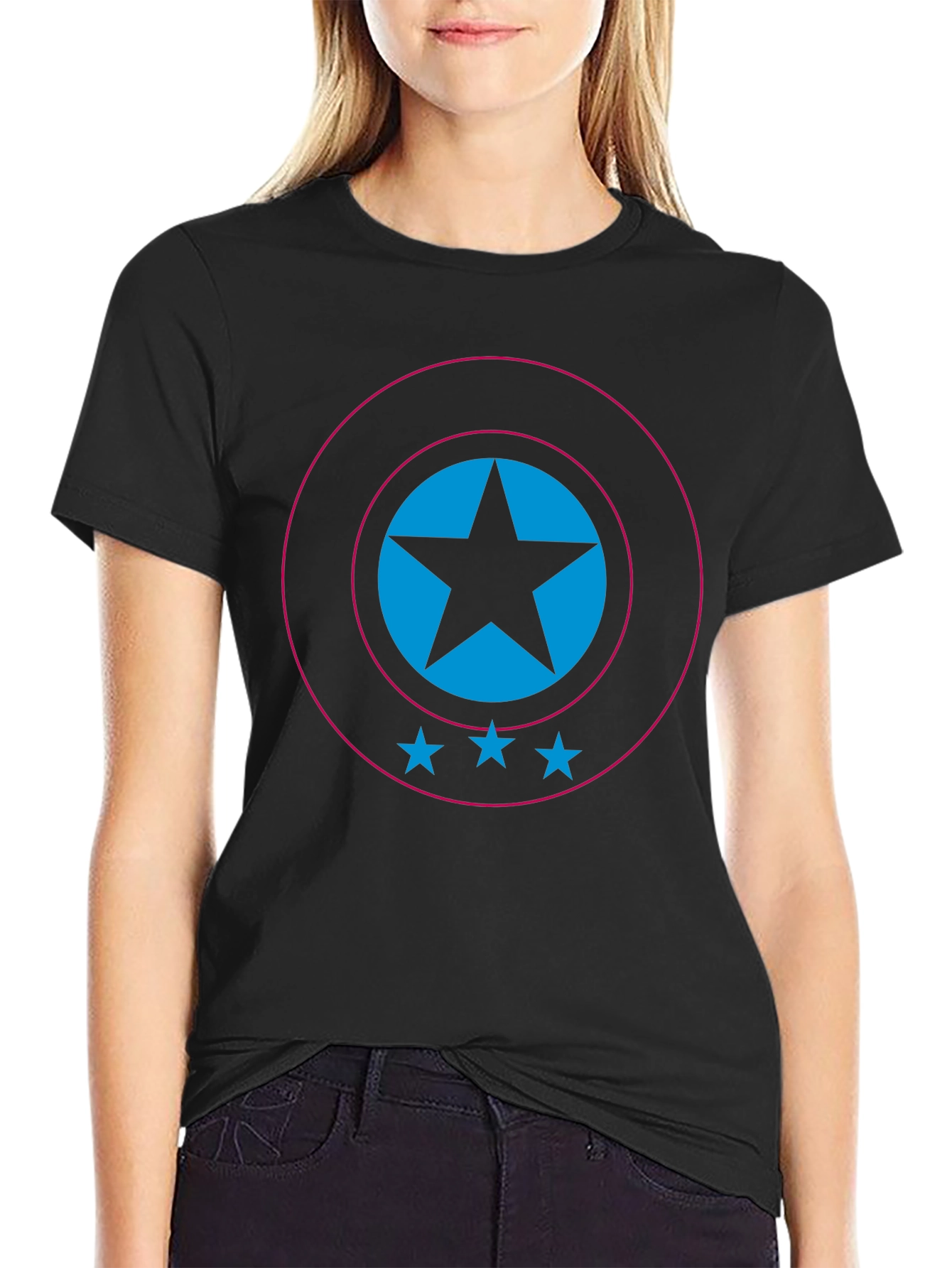Stylish Black T-Shirt with Star Shield Design