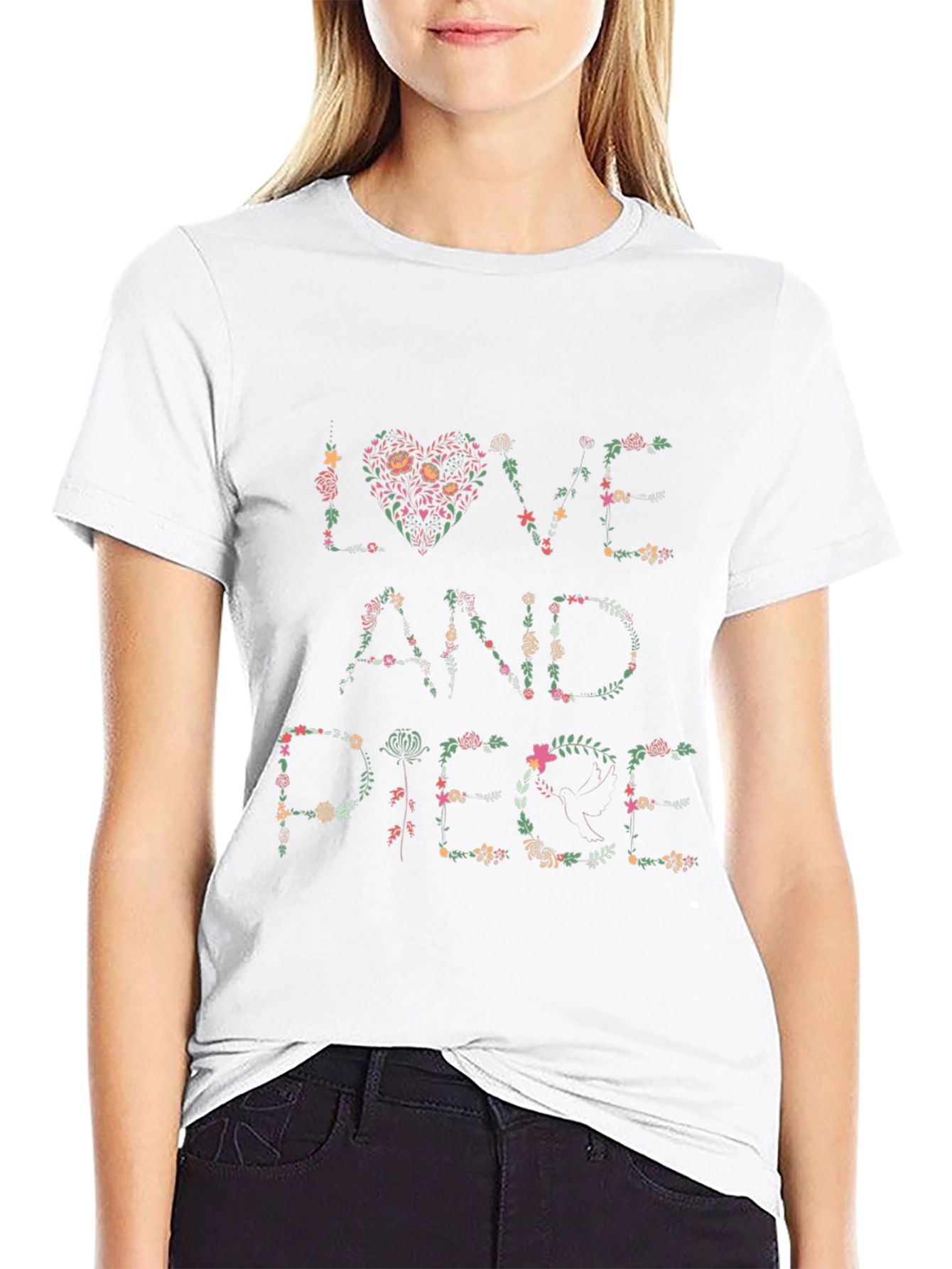 Floral Love and Peace Graphic T-Shirt