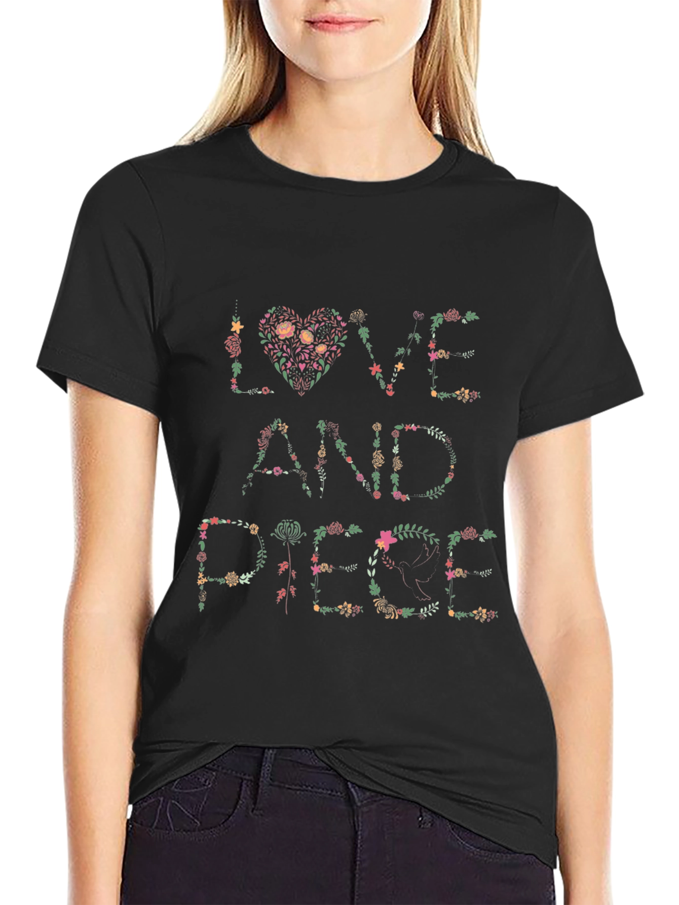 Floral Love and Peace Graphic T-Shirt