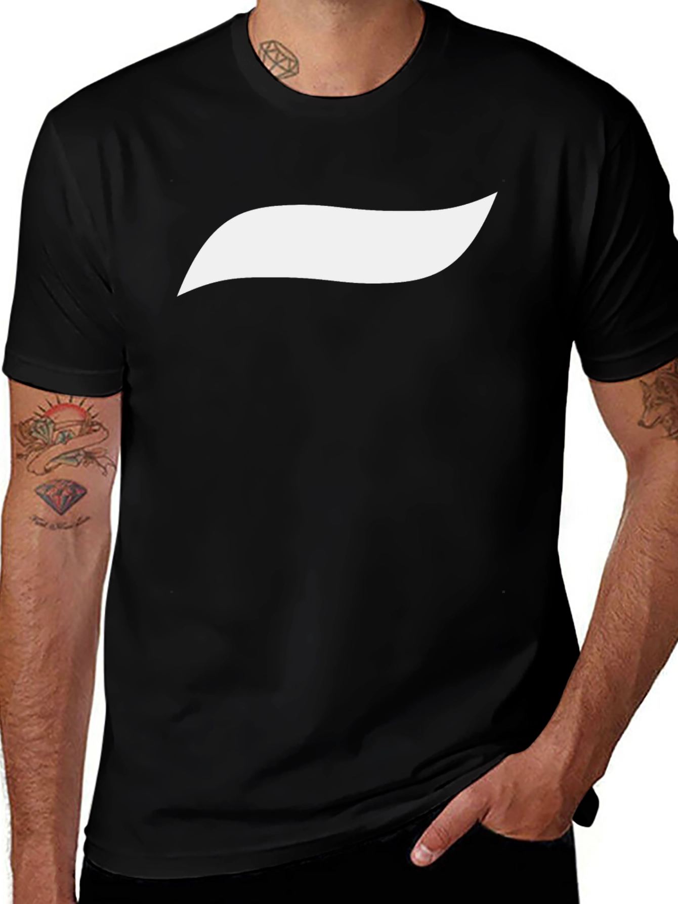 Black T-Shirt with White Wave Graphic