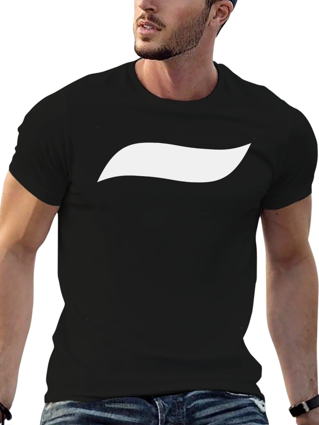 Black T-Shirt with White Wave Graphic
