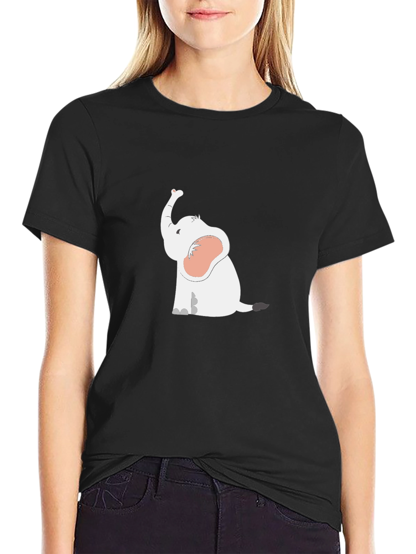 Cute Elephant Graphic T-Shirt - Black