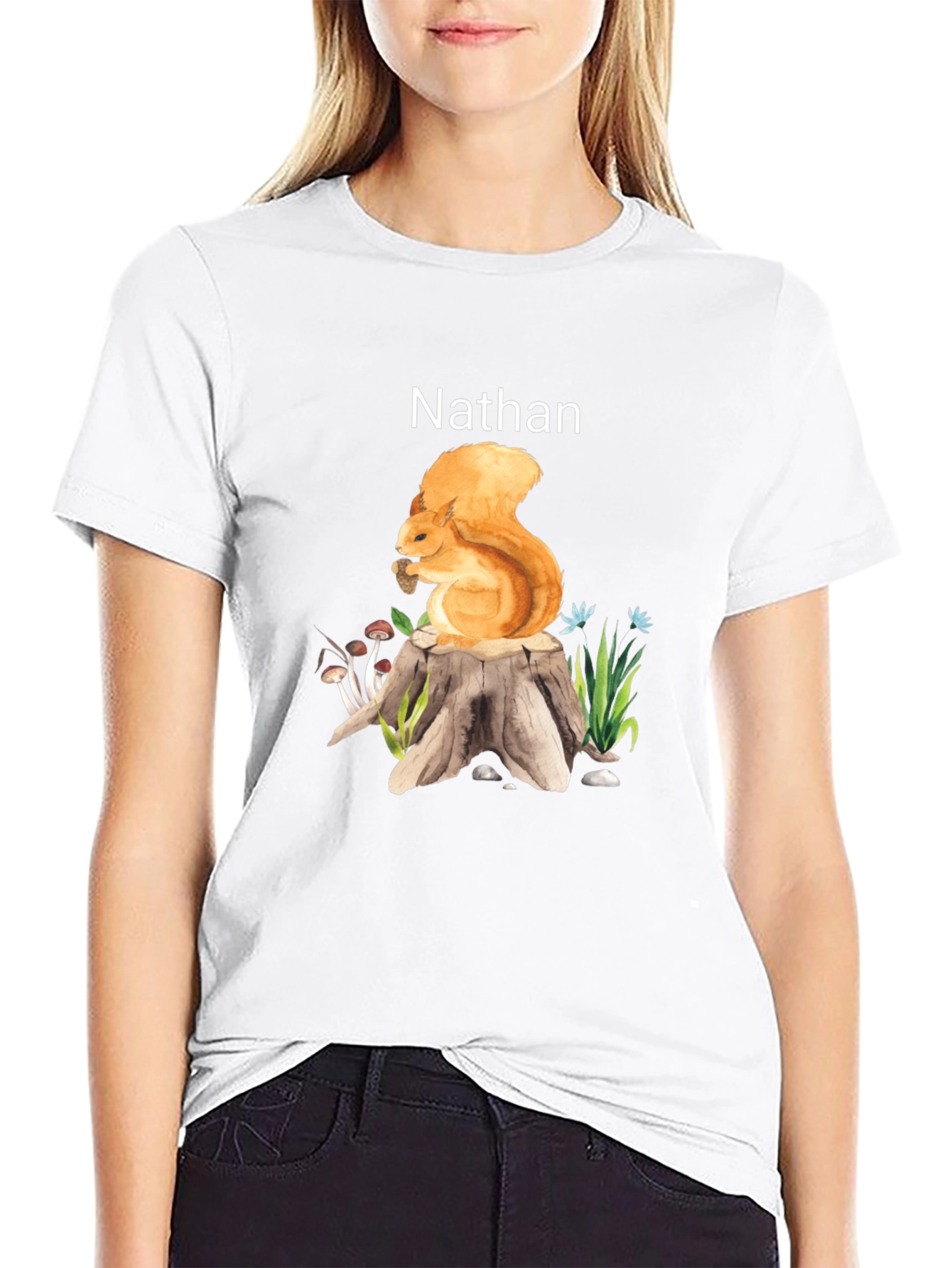 Squirrel on Stump T-Shirt - Custom Name Option