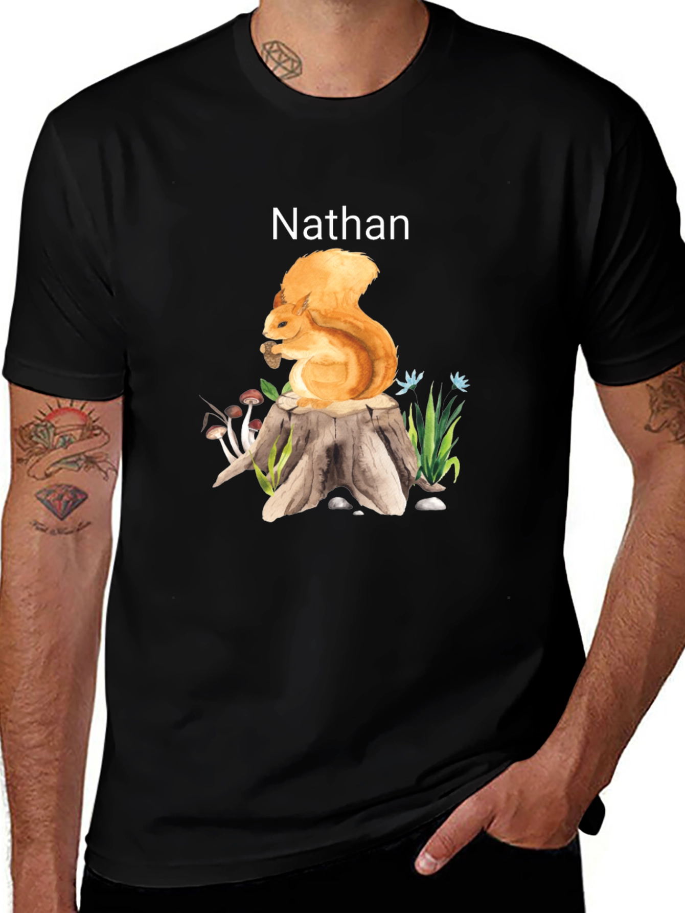 Squirrel on Stump T-Shirt - Custom Name Option