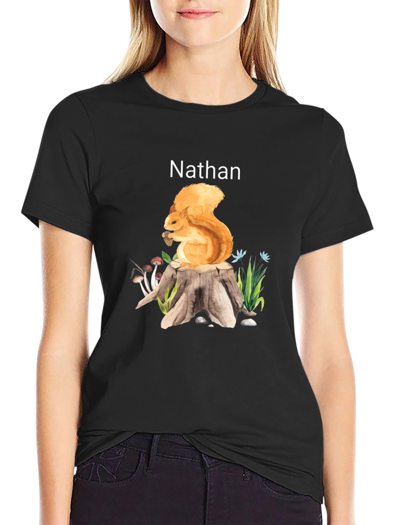 Squirrel on Stump T-Shirt - Custom Name Option