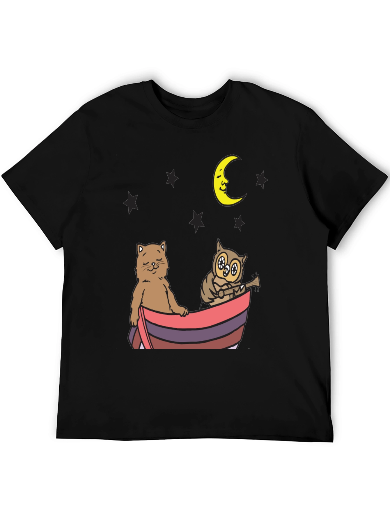 Cat & Owl Moon Boat Graphic Tee