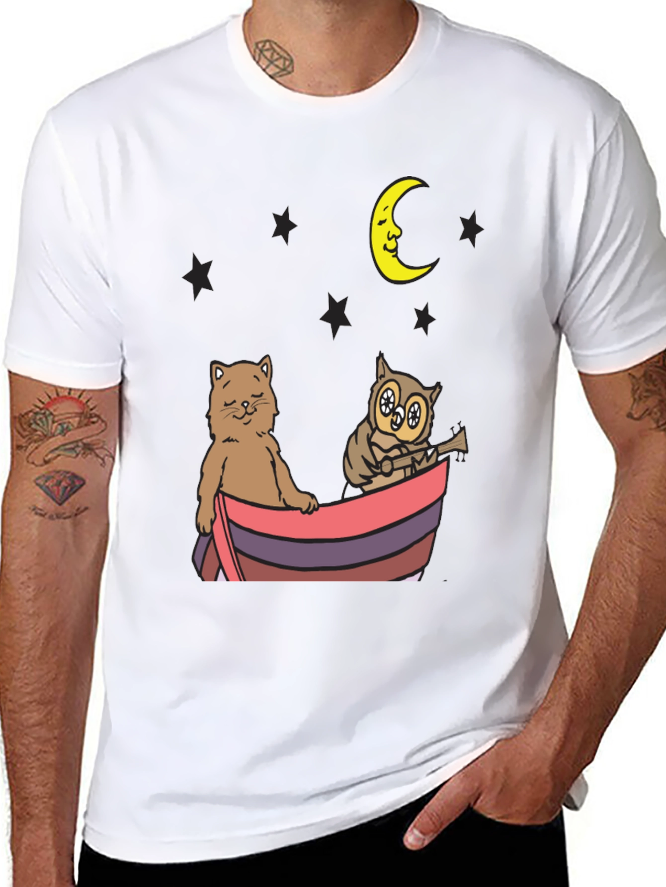Cat & Owl Moon Boat Graphic Tee