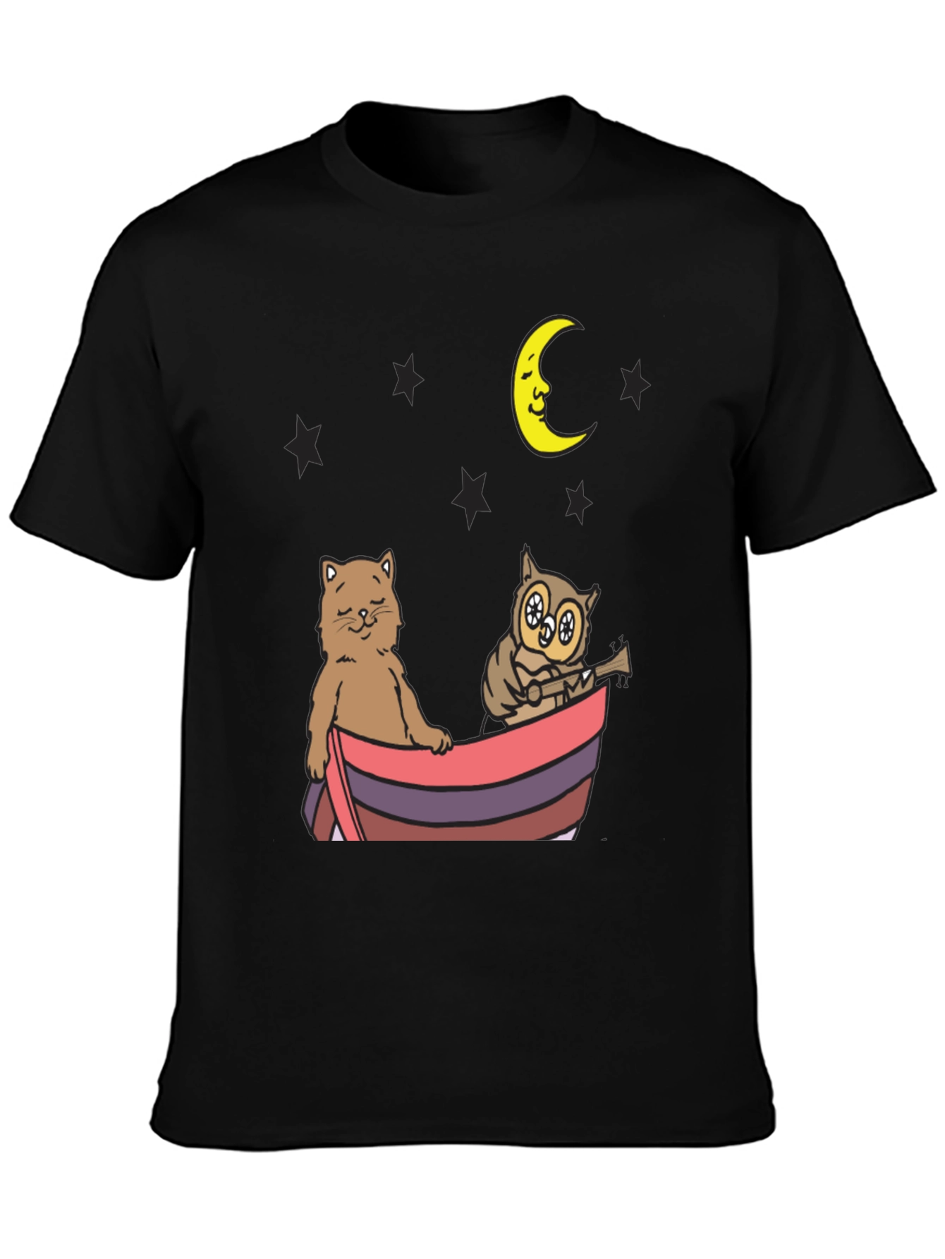 Cat & Owl Moon Boat Graphic Tee