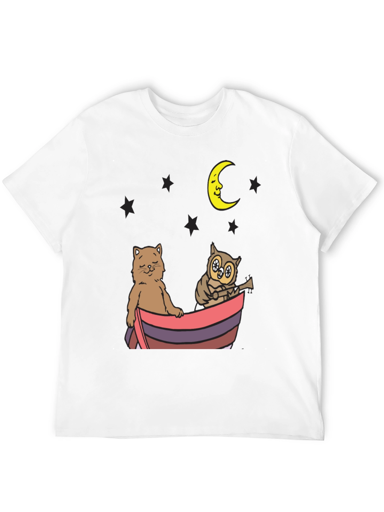 Cat & Owl Moon Boat Graphic Tee