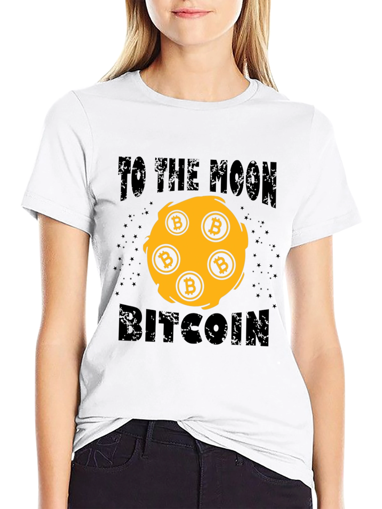 Bitcoin To The Moon Black Graphic T-Shirt