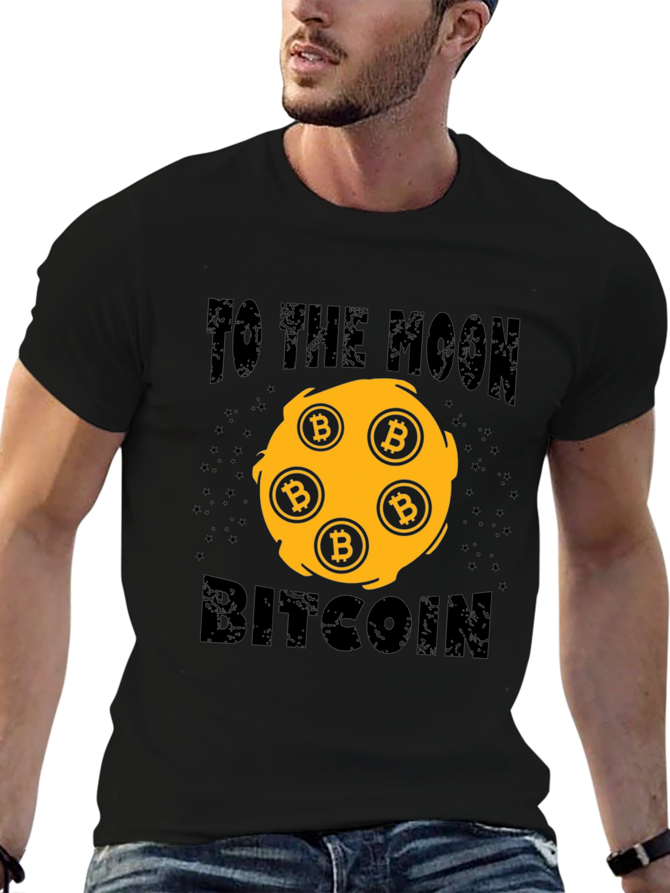 Bitcoin To The Moon Black Graphic T-Shirt
