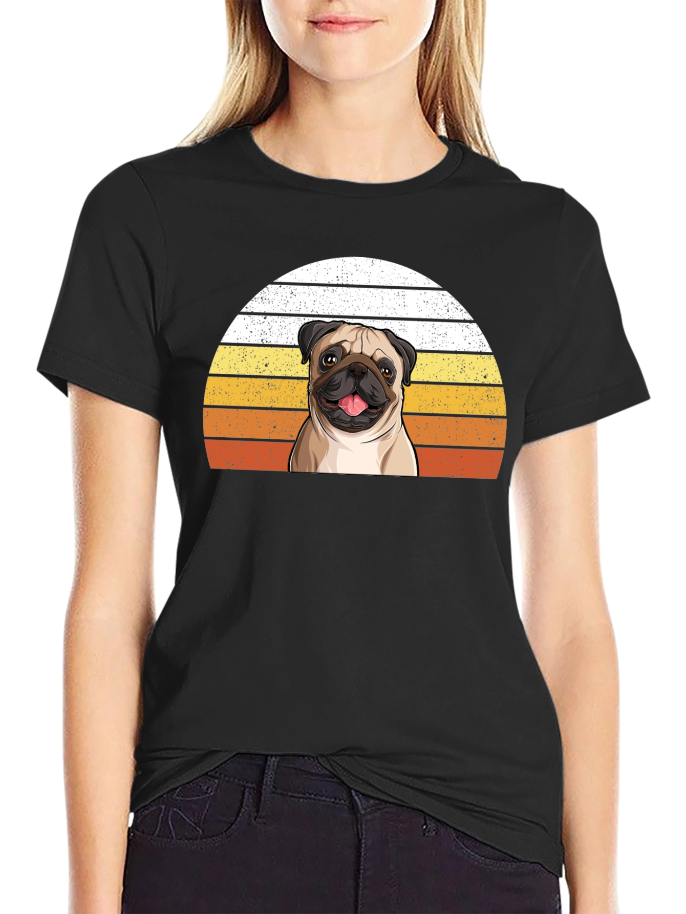 Pug Sunset Graphic Tee - Unisex Black T-Shirt