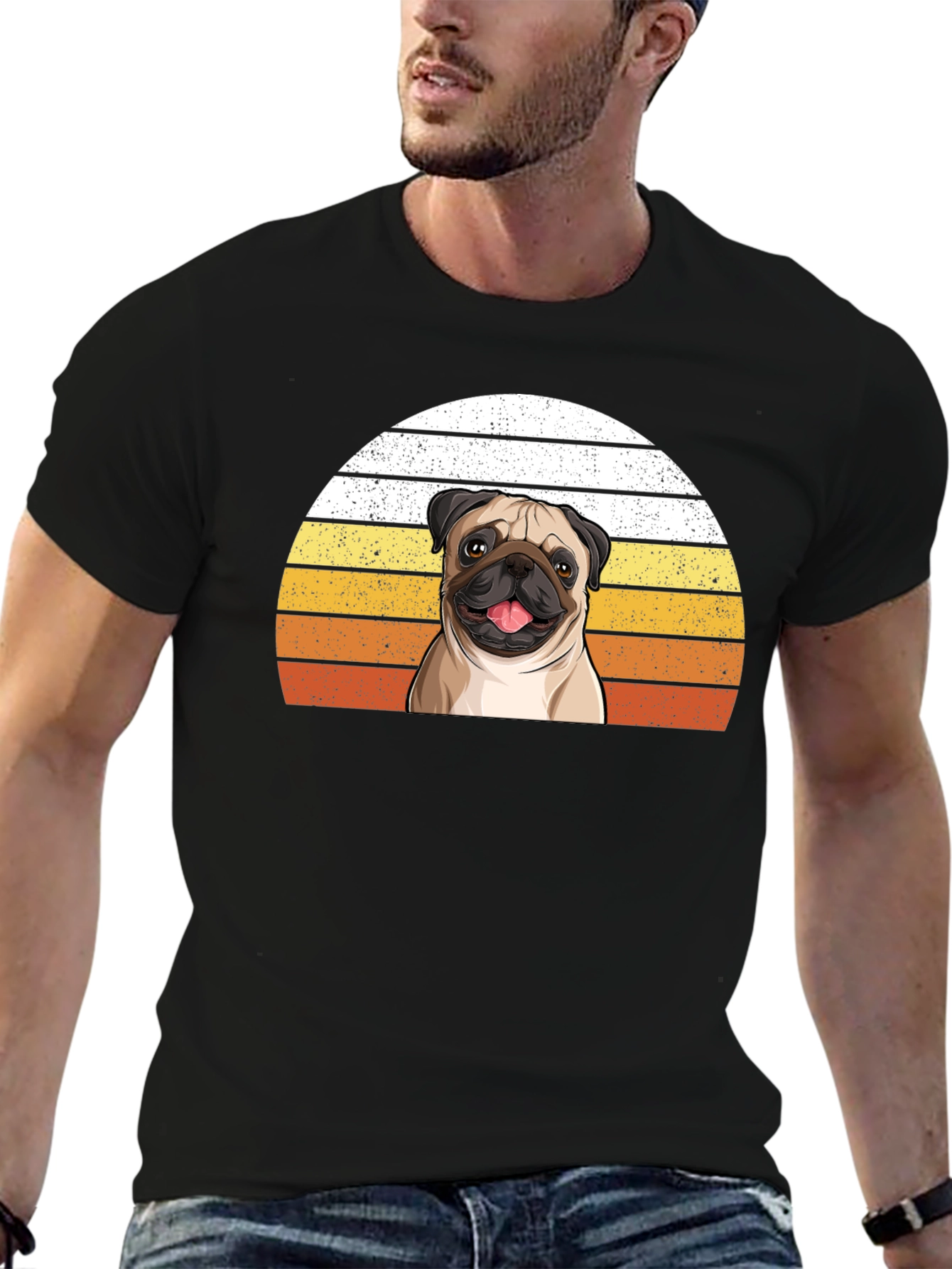 Pug Sunset Graphic Tee - Unisex Black T-Shirt
