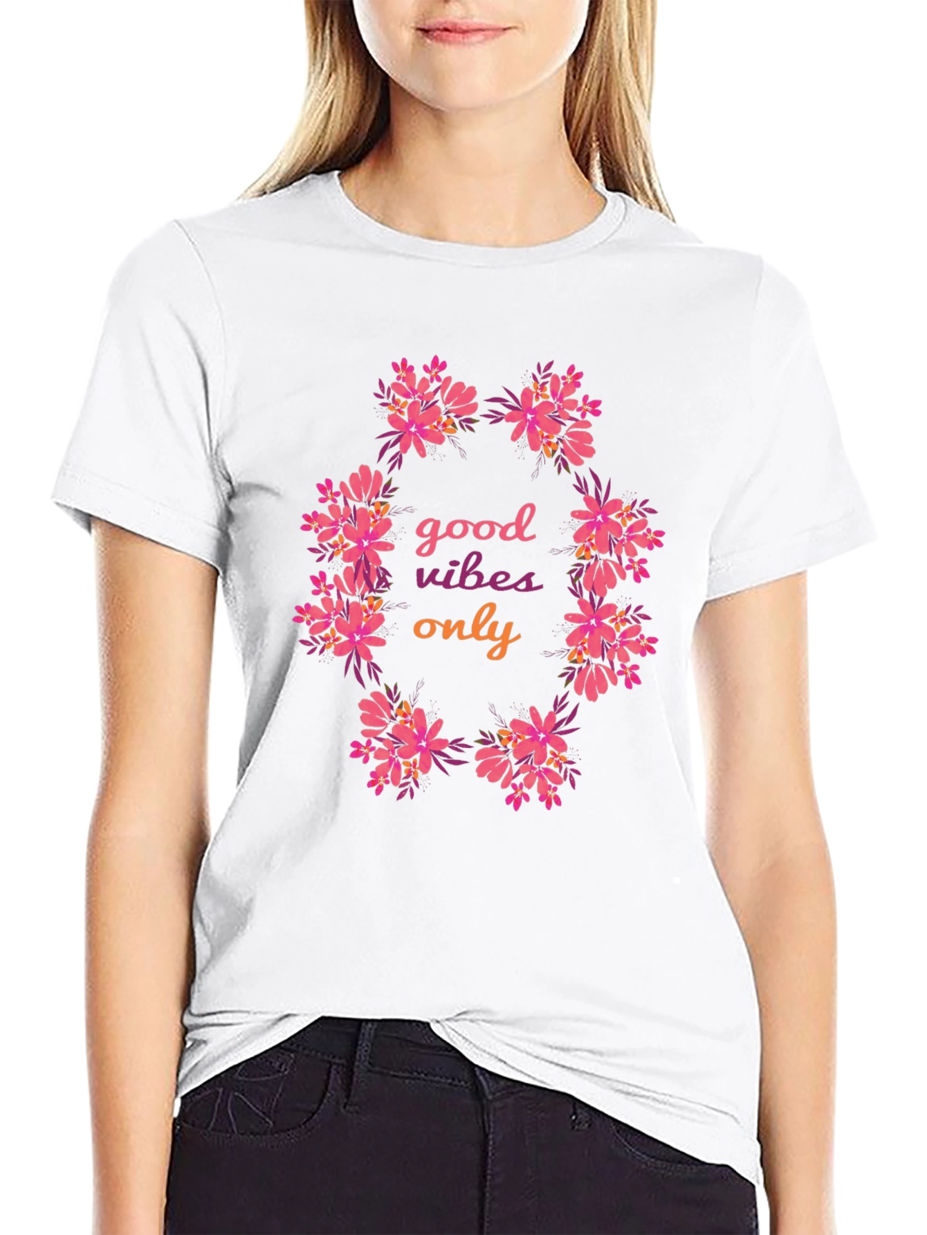 Floral Good Vibes Only Black T-Shirt