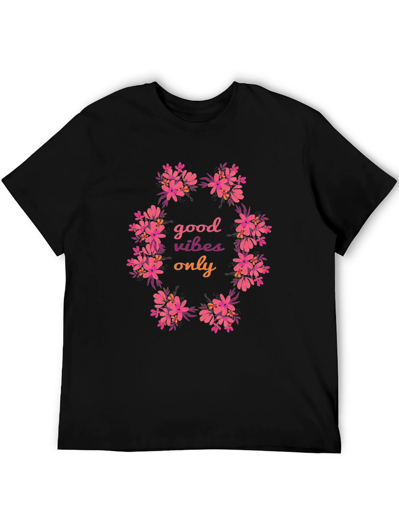 Floral Good Vibes Only Black T-Shirt