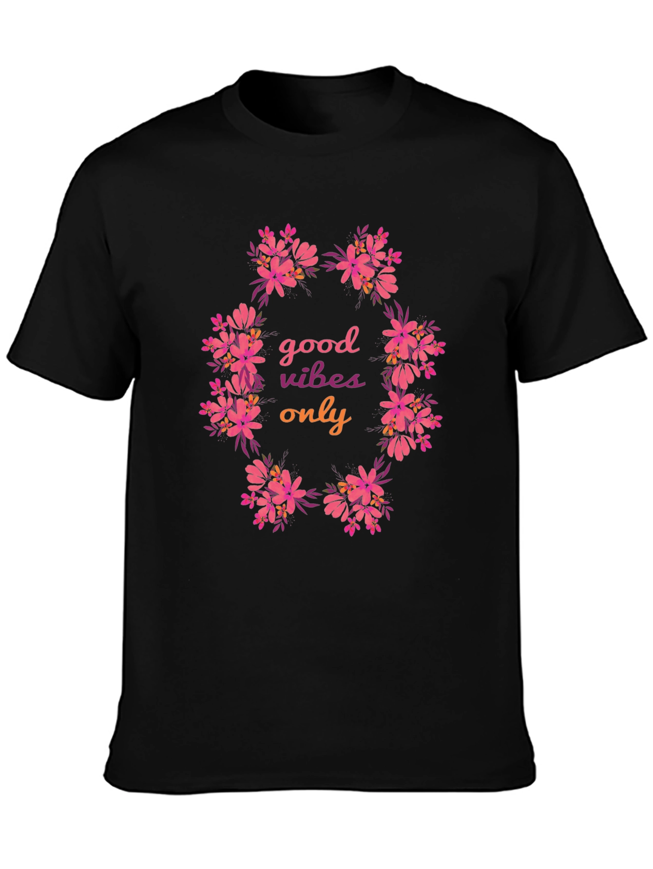 Floral Good Vibes Only Black T-Shirt