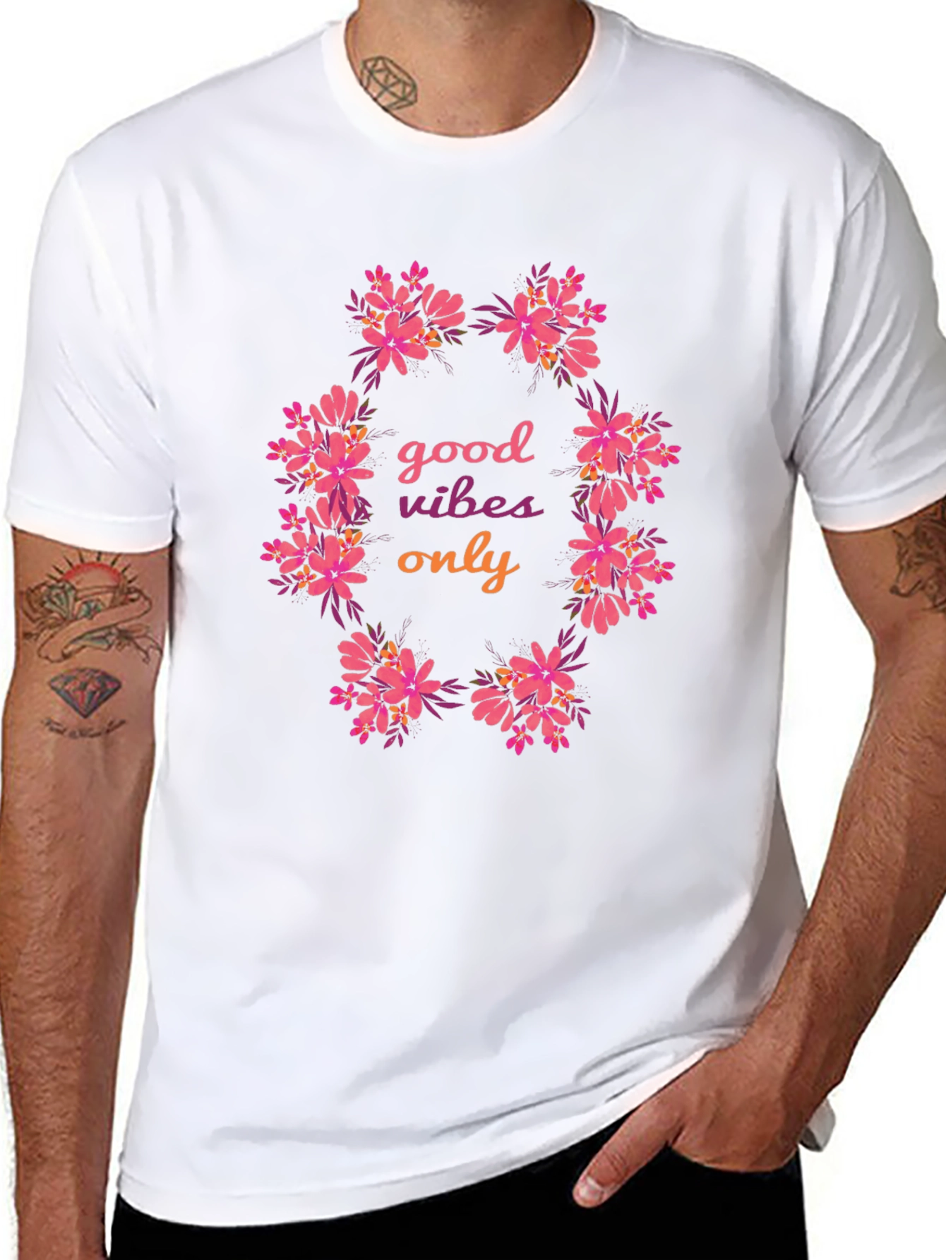 Floral Good Vibes Only Black T-Shirt