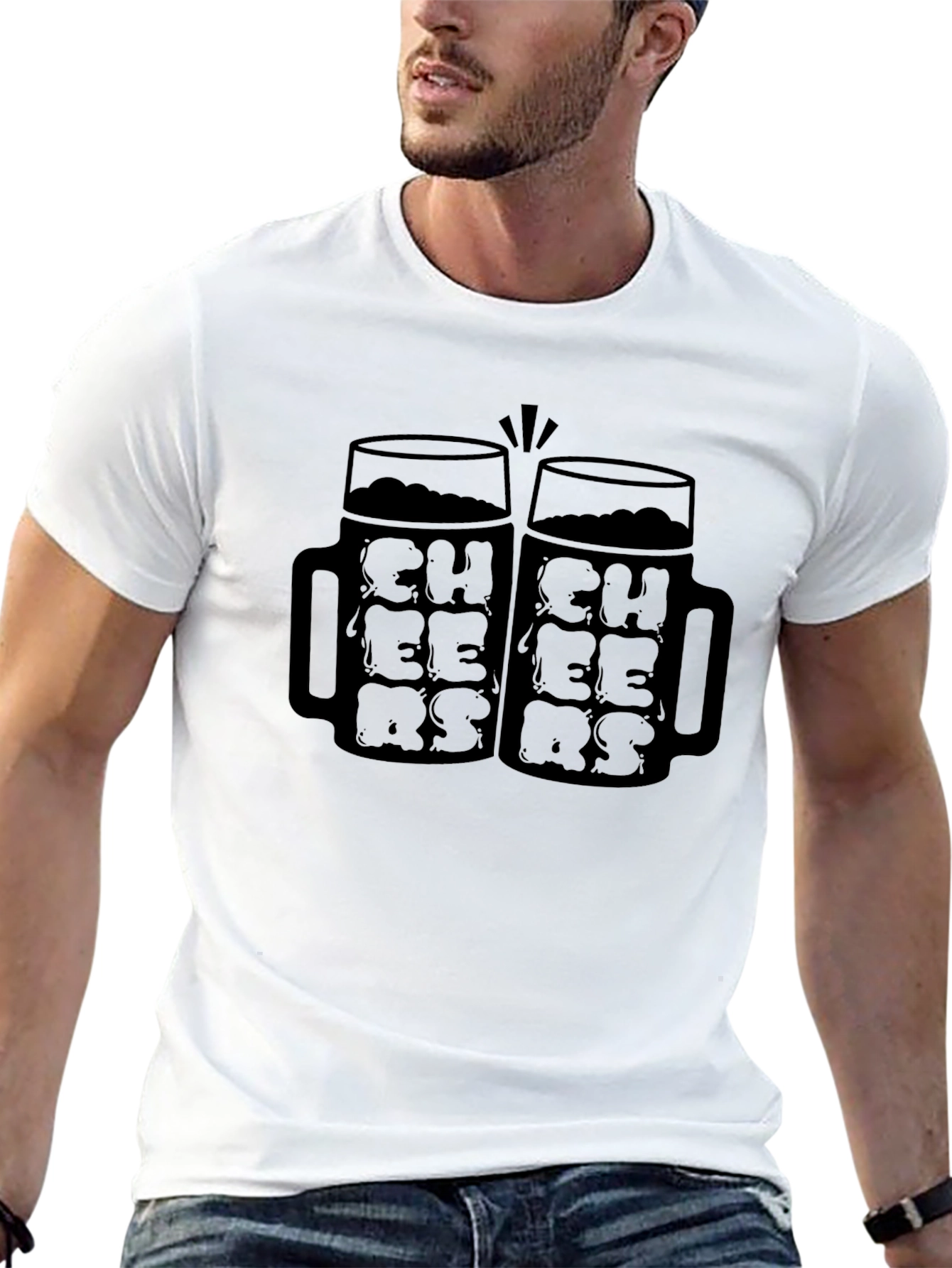 Cheers Beer Mug Graphic Tee - Black