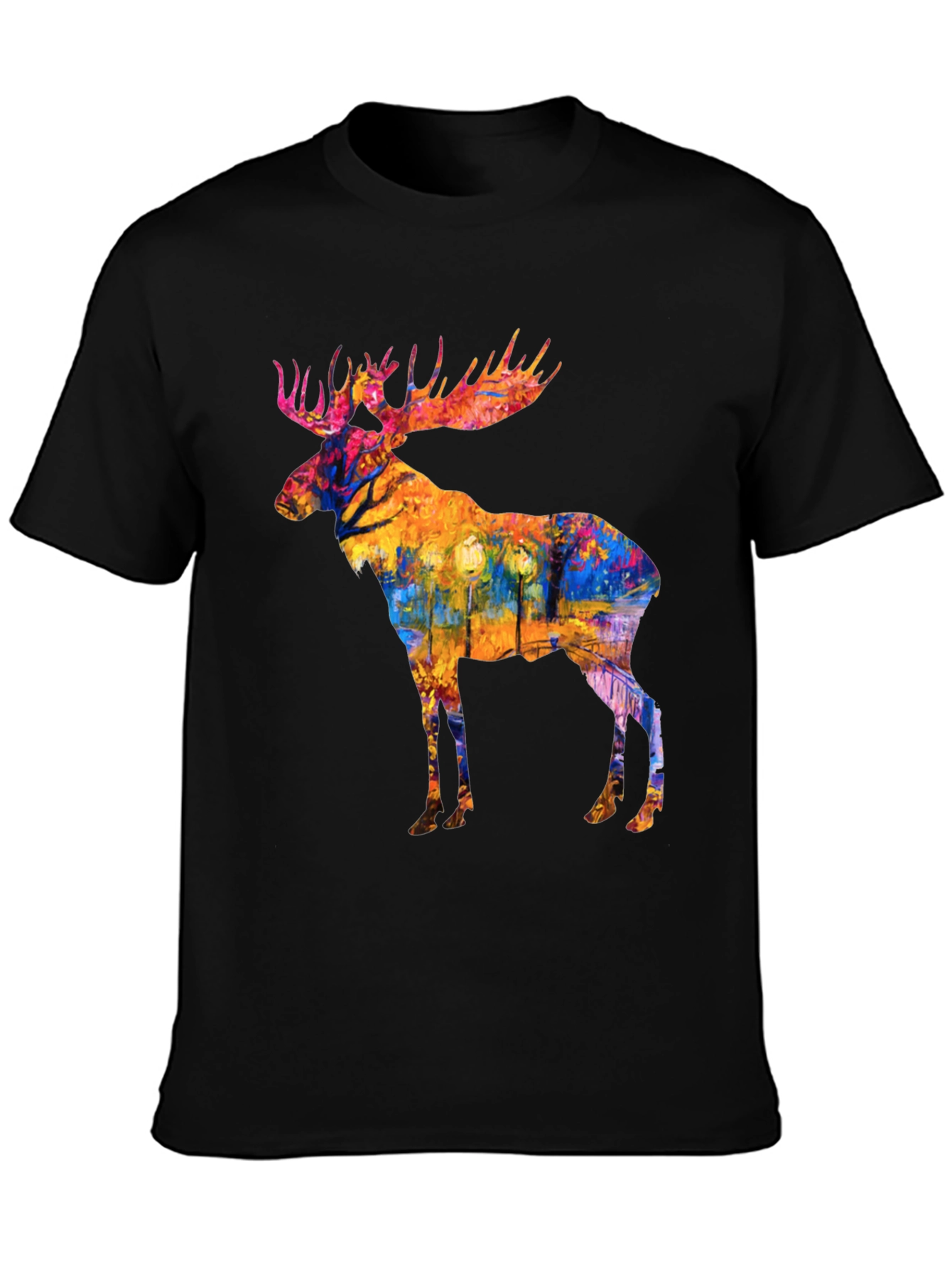 Abstract Moose Print Black T-Shirt