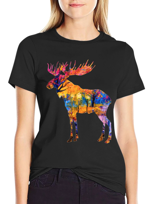 Abstract Moose Print Black T-Shirt