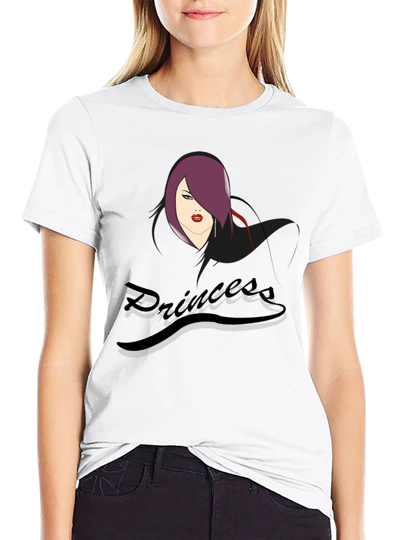 Princess Graphic Print Tee - Black Cotton T-Shirt
