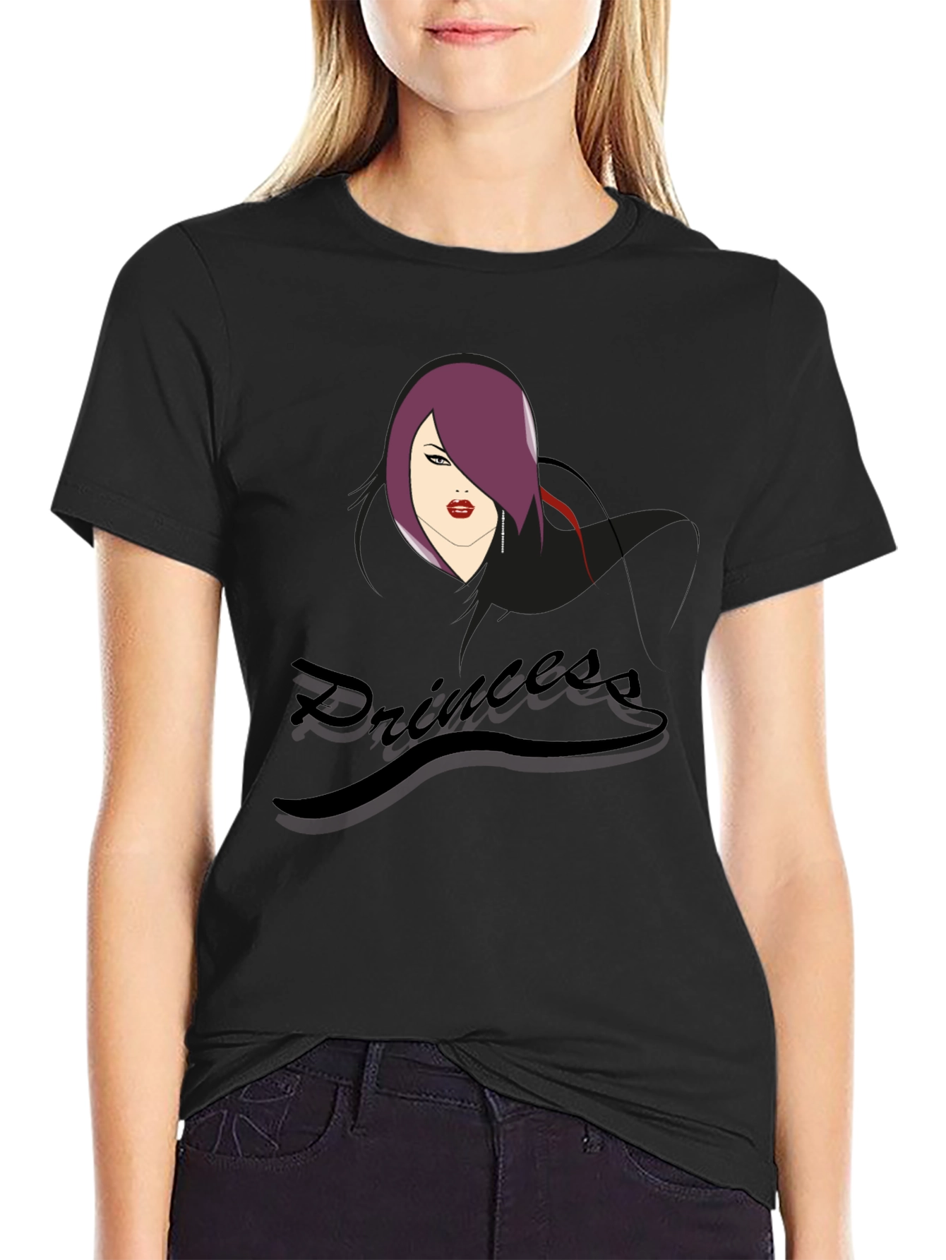 Princess Graphic Print Tee - Black Cotton T-Shirt