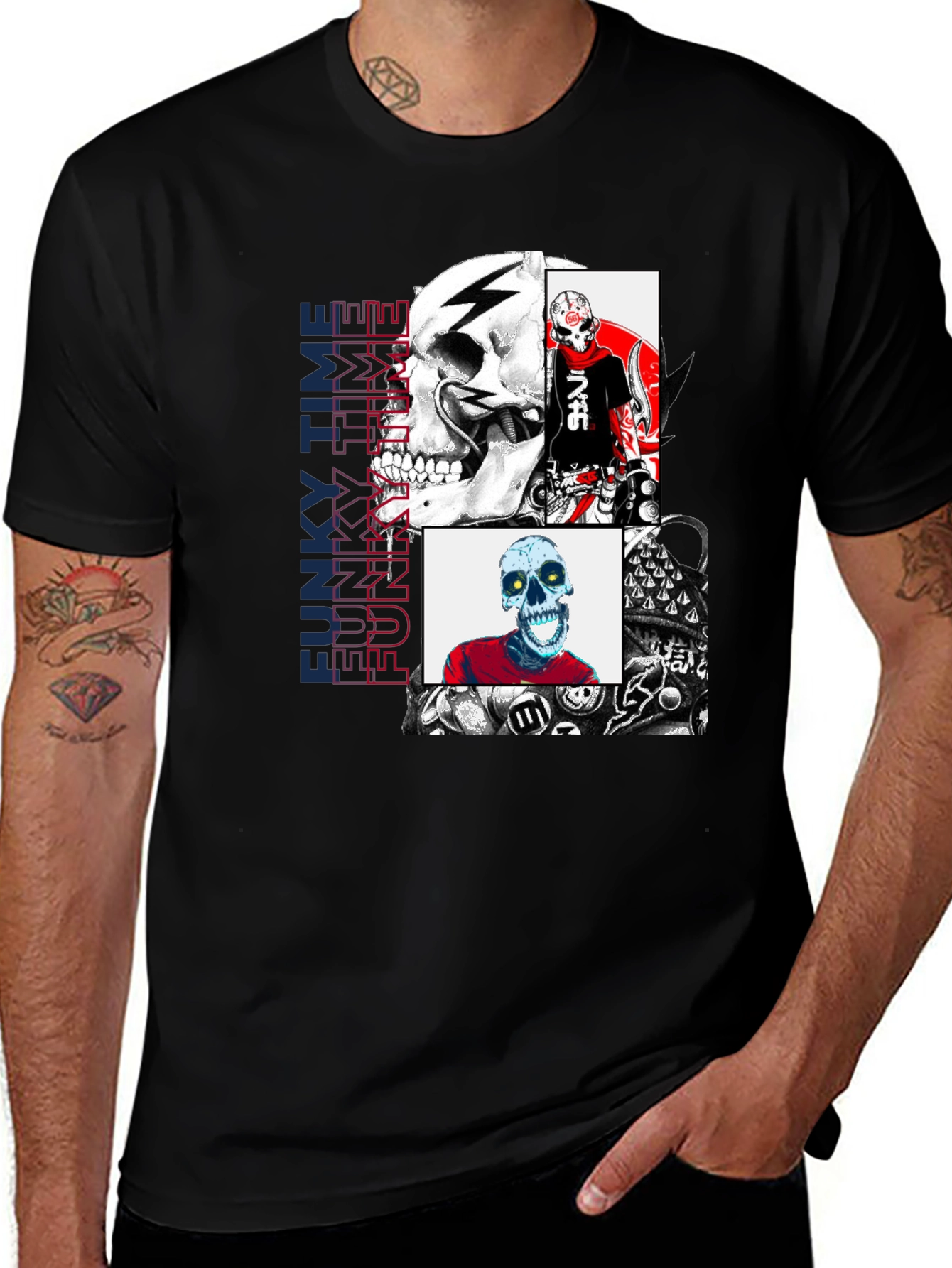 Funky Time Skull T-Shirt - Unique Graphic Tee
