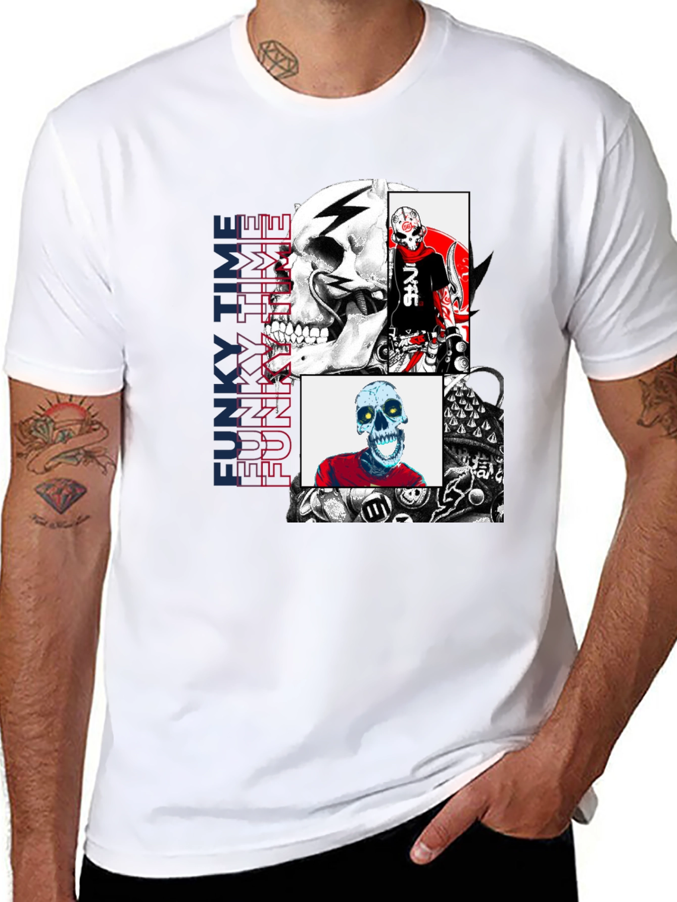 Funky Time Skull T-Shirt - Unique Graphic Tee