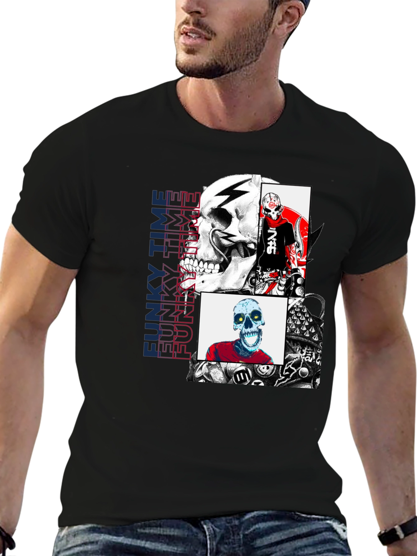 Funky Time Skull T-Shirt - Unique Graphic Tee