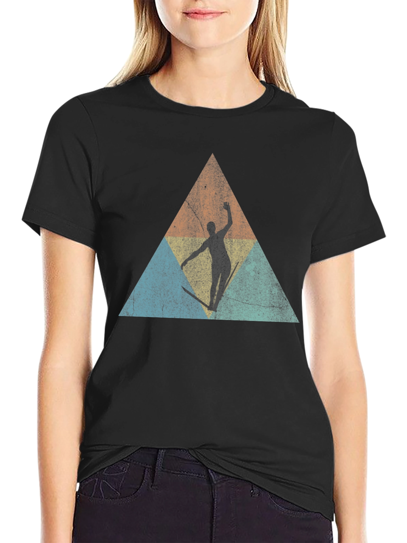 Retro Skier Triangle Graphic T-Shirt