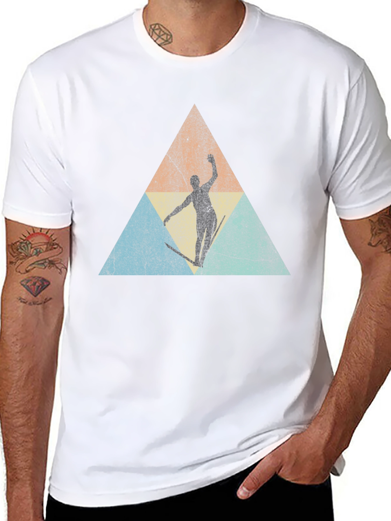 Retro Skier Triangle Graphic T-Shirt