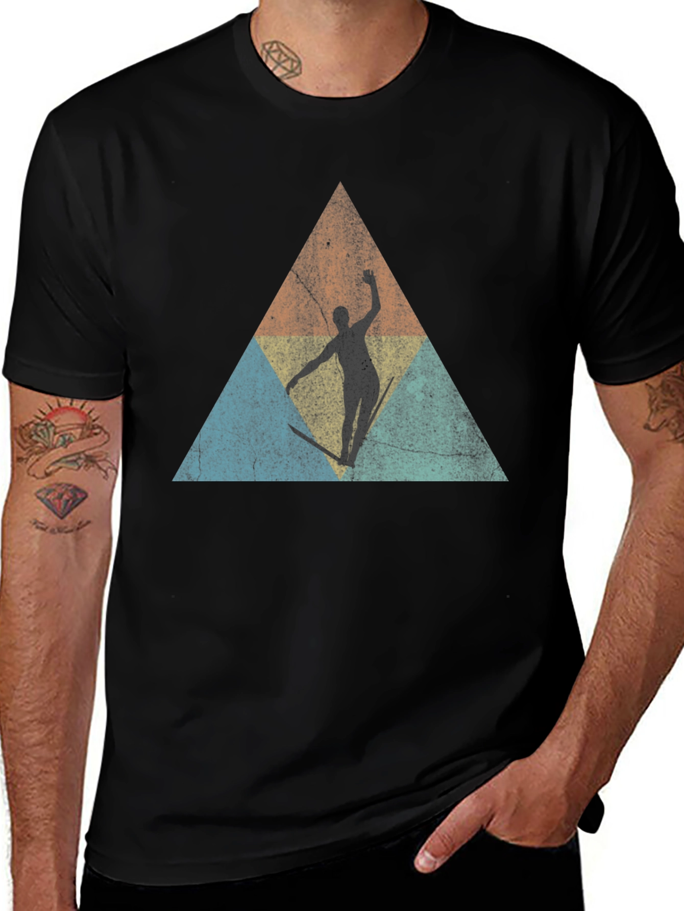 Retro Skier Triangle Graphic T-Shirt