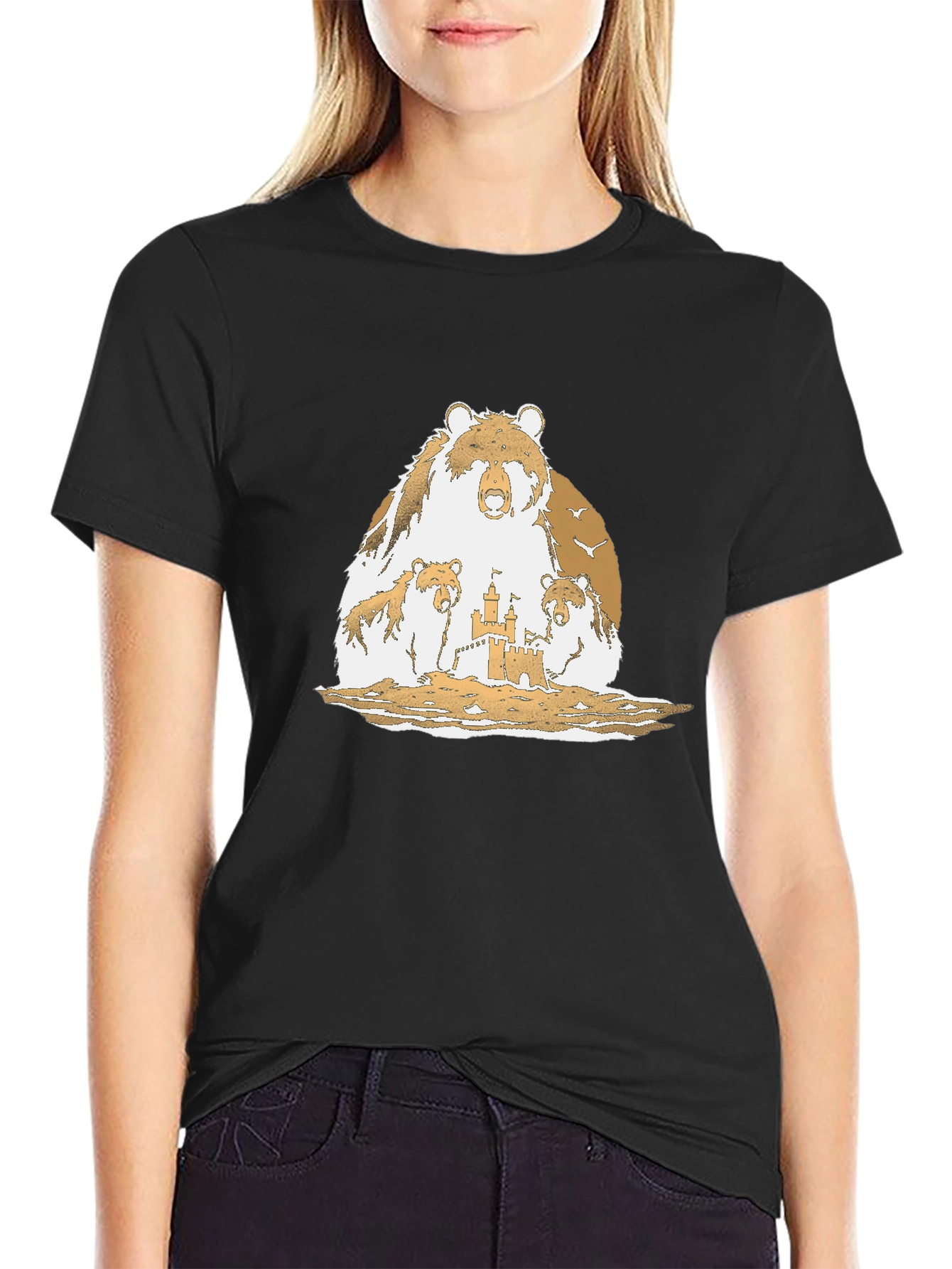 Bear Family Sandcastle Black T-Shirt