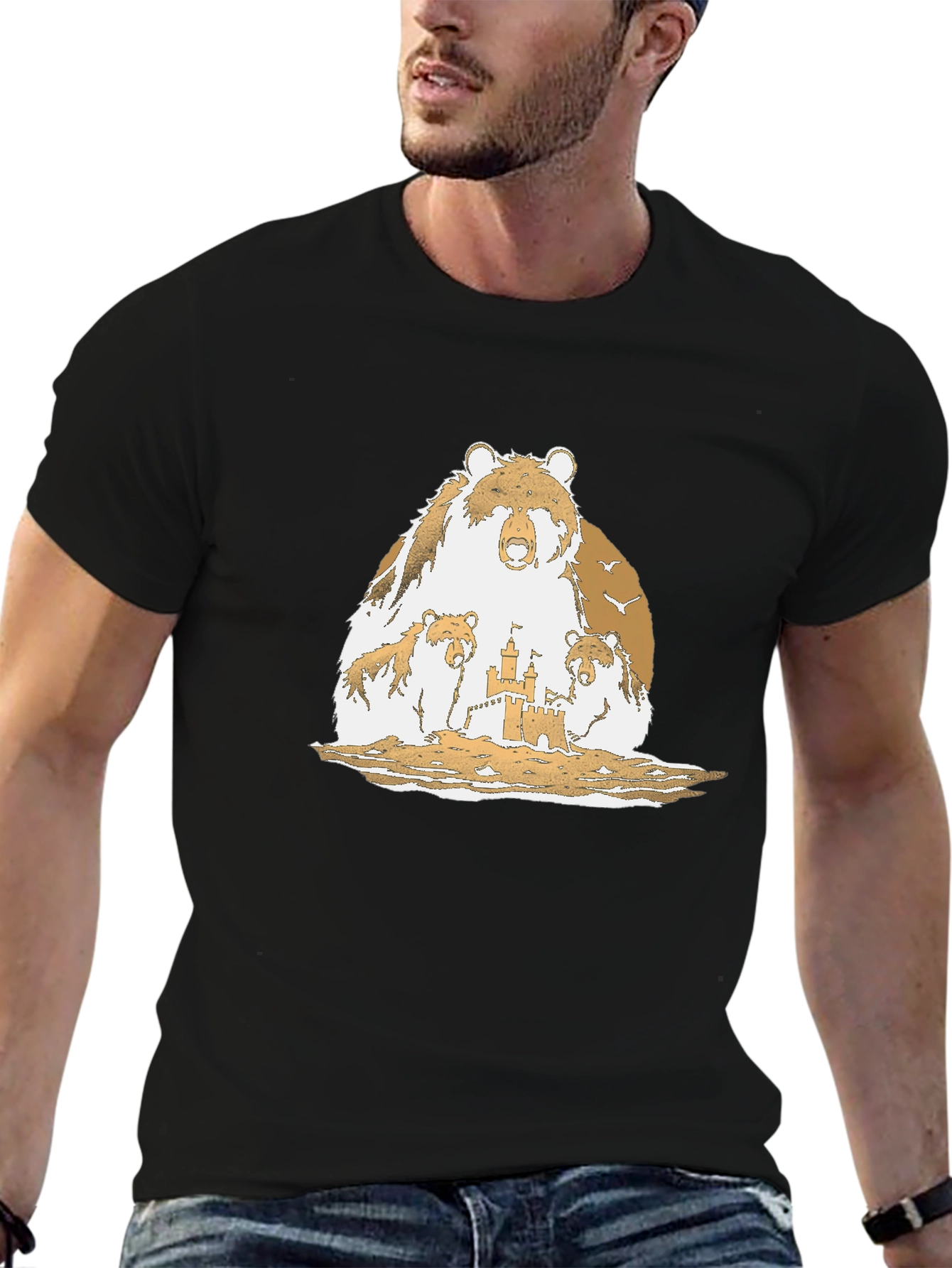 Bear Family Sandcastle Black T-Shirt