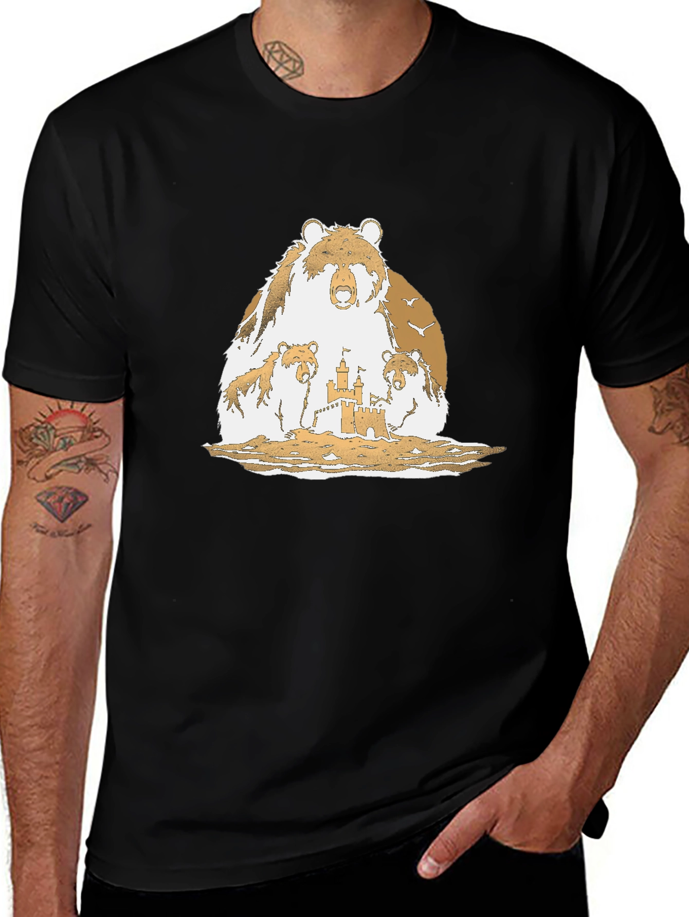 Bear Family Sandcastle Black T-Shirt