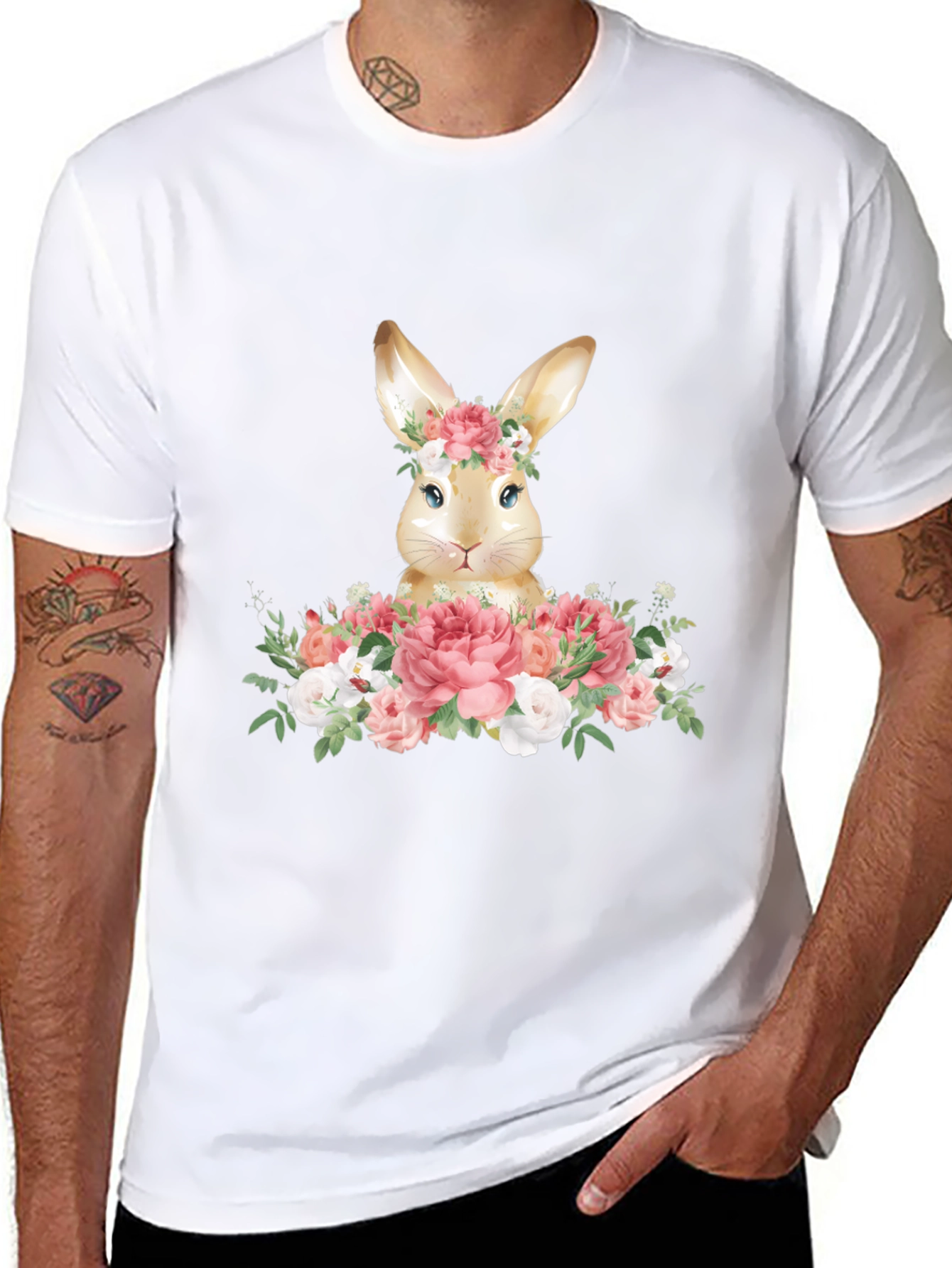 Floral Bunny Graphic Tee - Easter Spring T-Shirt