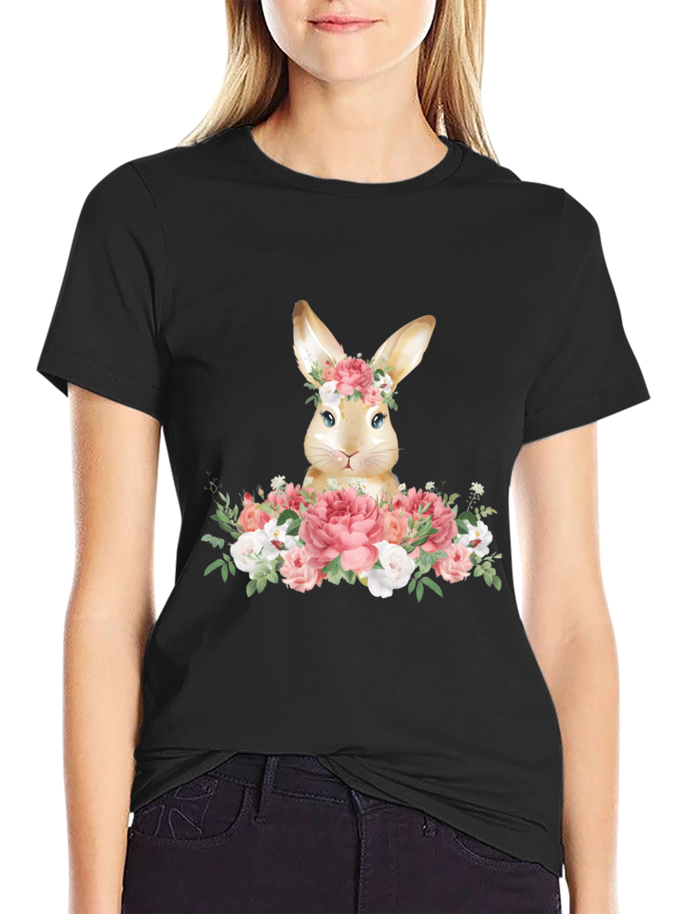 Floral Bunny Graphic Tee - Easter Spring T-Shirt