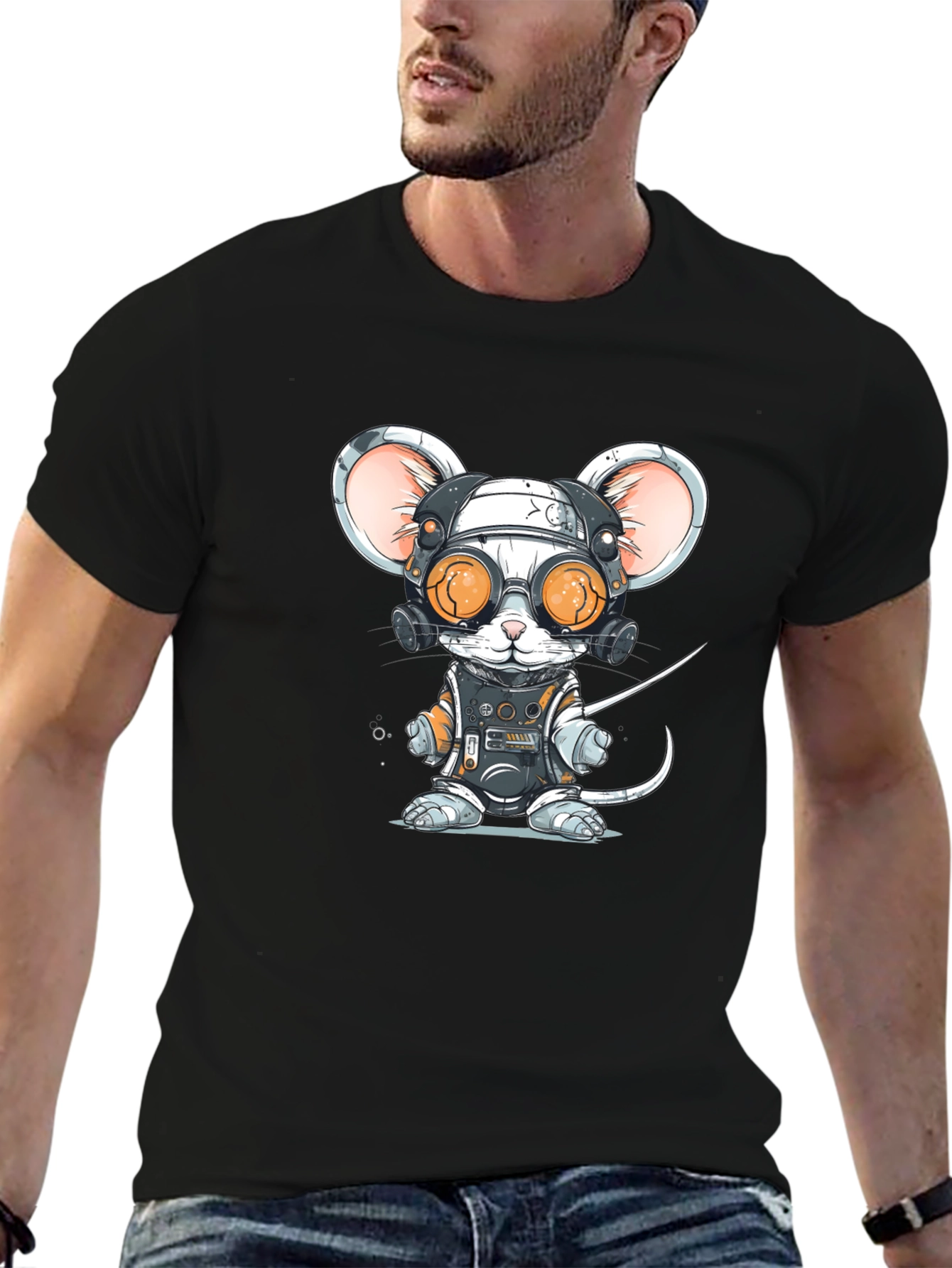 Steampunk Mouse T-Shirt - Black Cotton Blend
