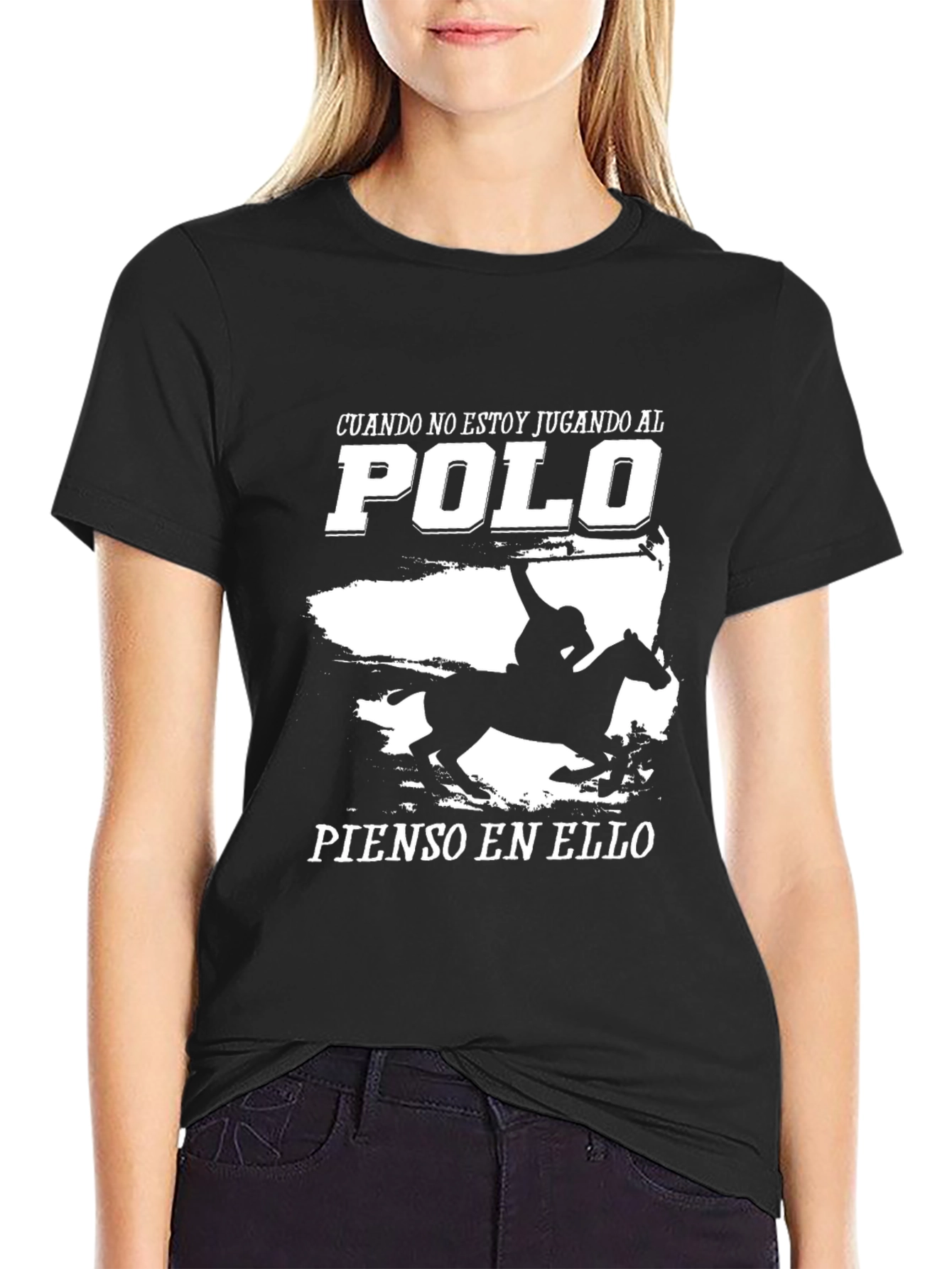 Polo Player Graphic Tee - Black Cotton T-Shirt