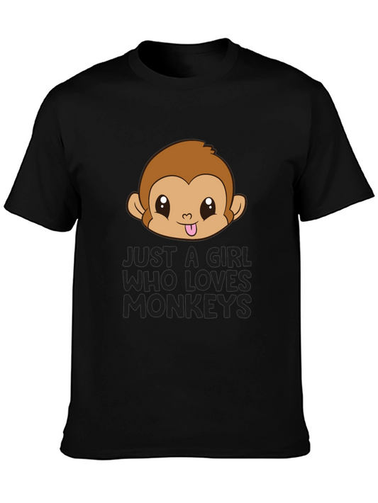 Girl Who Loves Monkeys Black T-Shirt