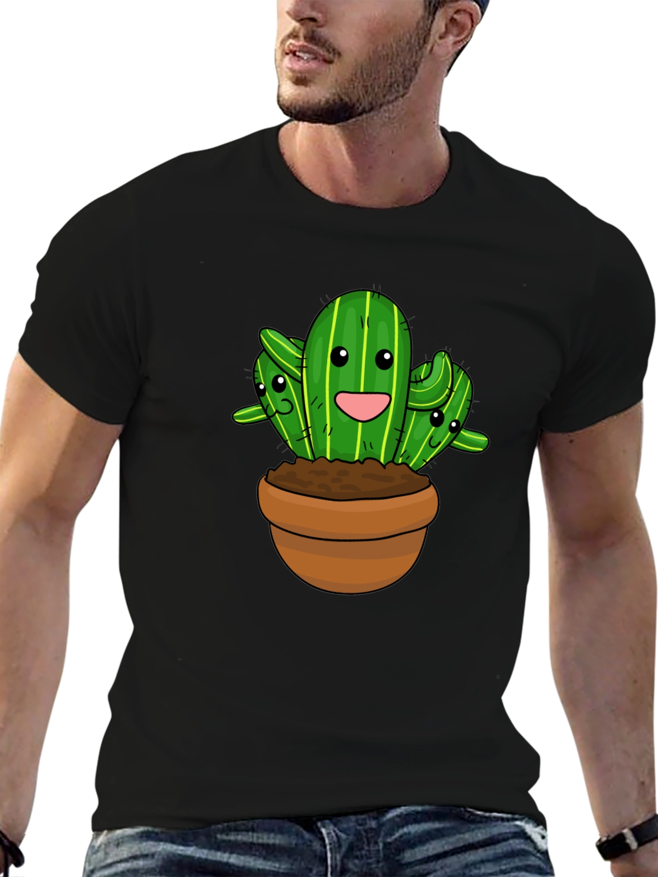Cute Cactus Graphic Black T-Shirt