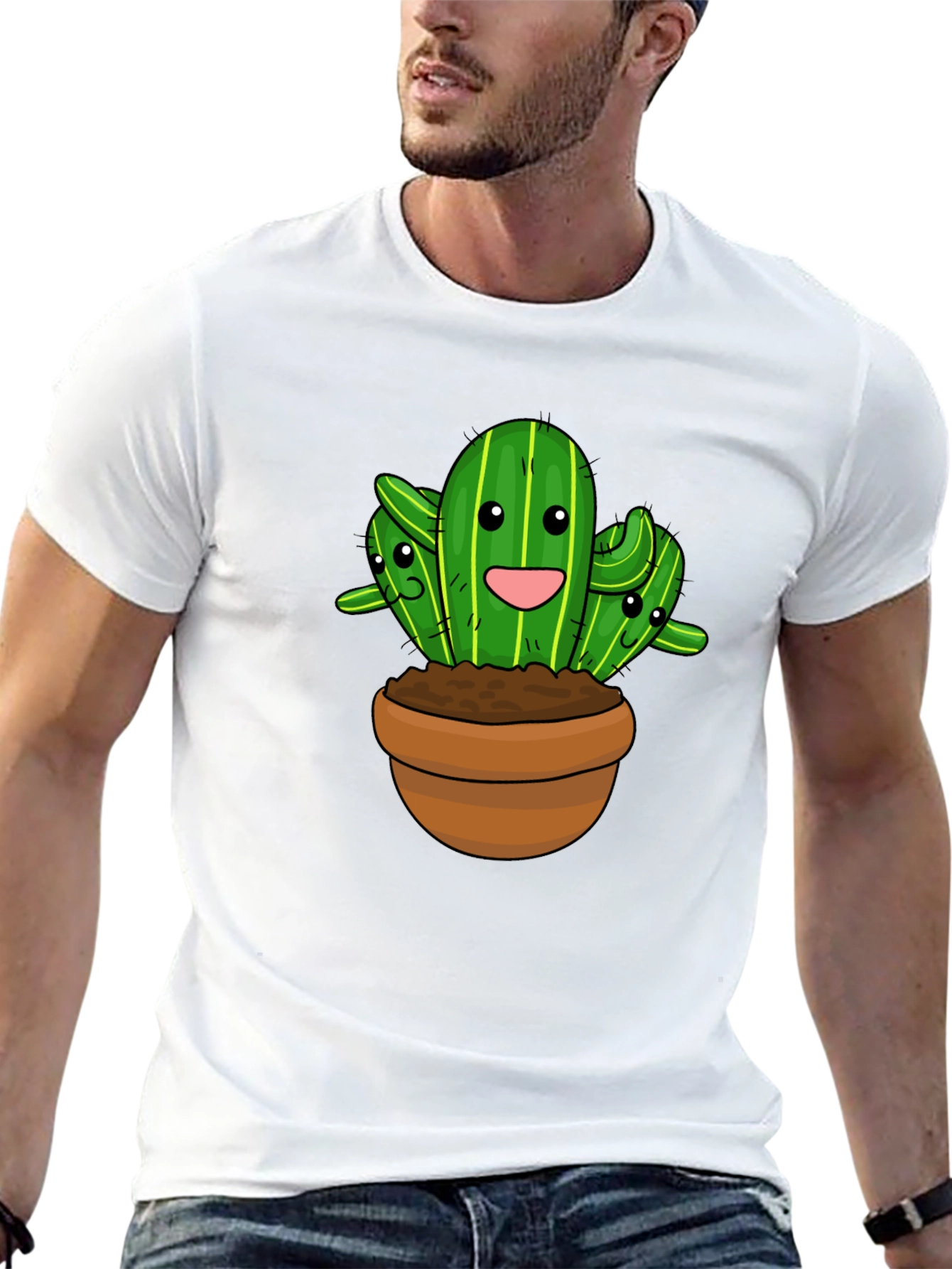 Cute Cactus Graphic Black T-Shirt