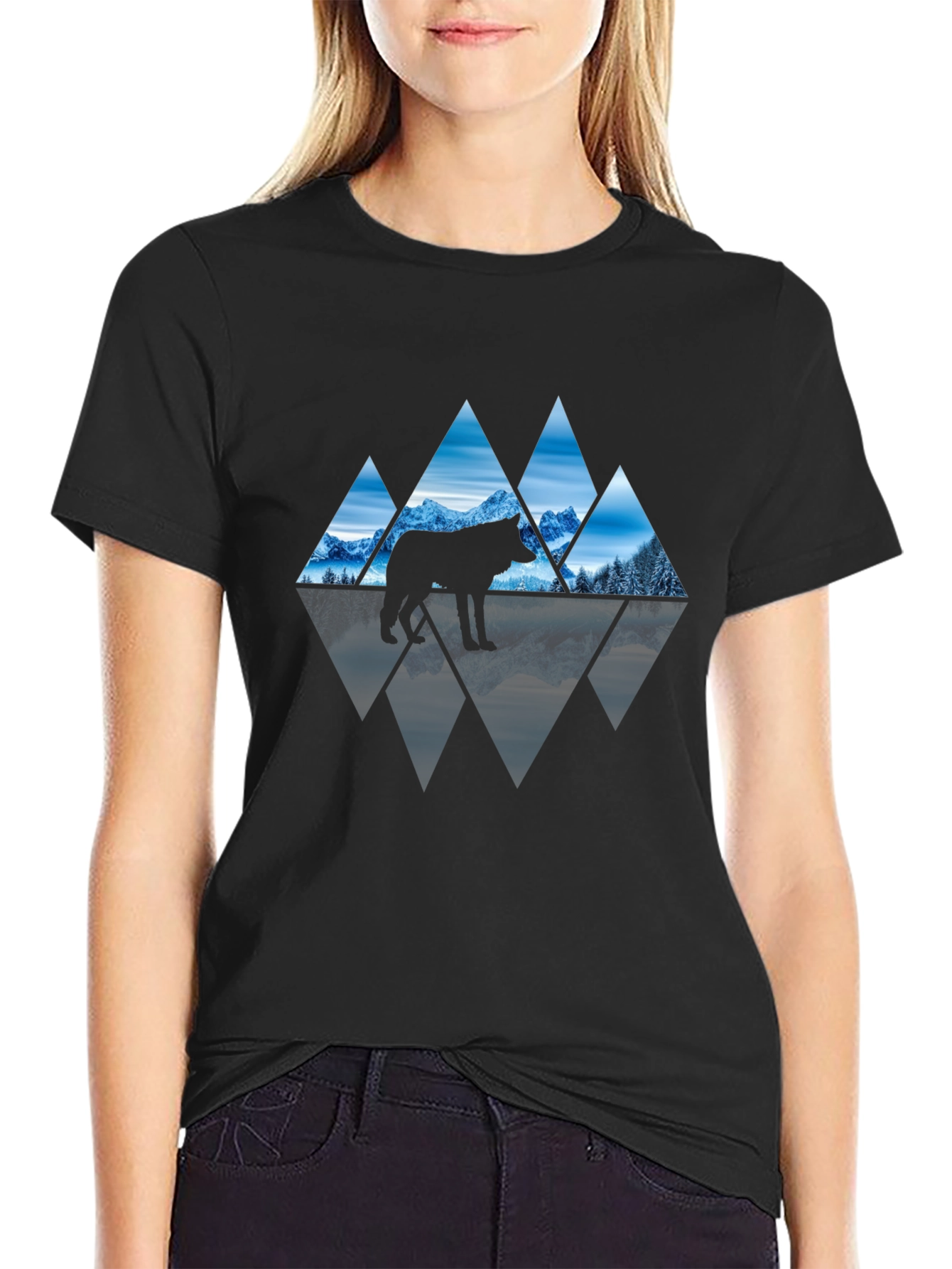 Wolf Mountain Graphic Tee - Stylish Black T-Shirt