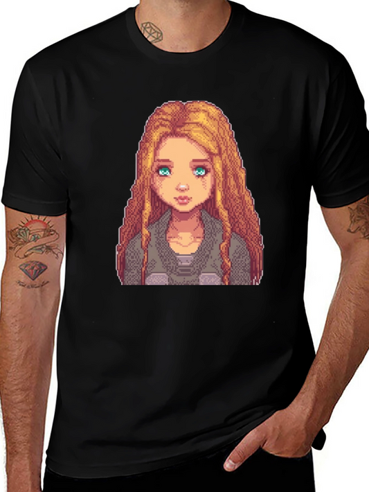 Pixel Art Girl Graphic Tee - Trendy Black T-Shirt
