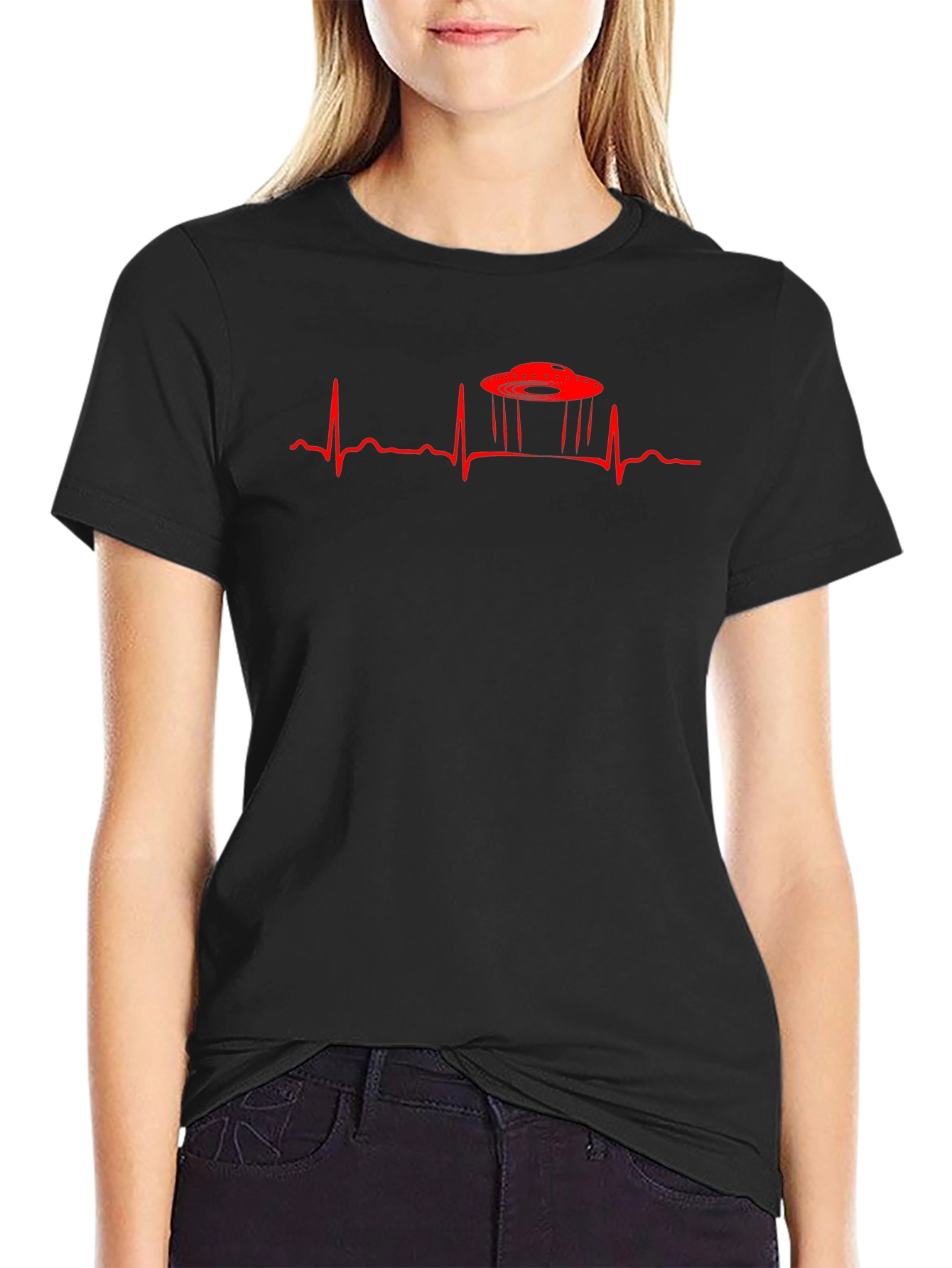 UFO Heartbeat T-Shirt - Black Sci-Fi Tee