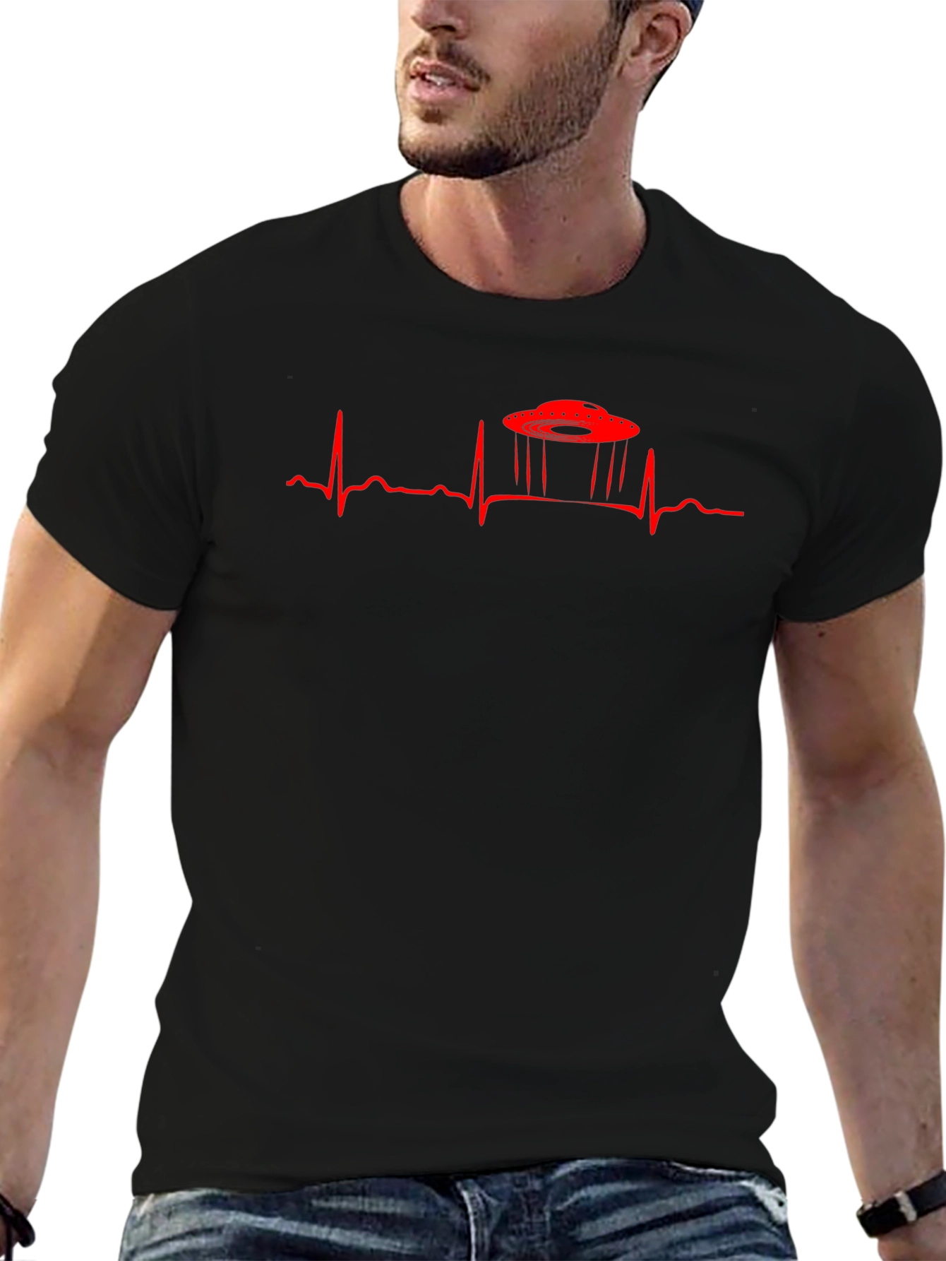 UFO Heartbeat T-Shirt - Black Sci-Fi Tee